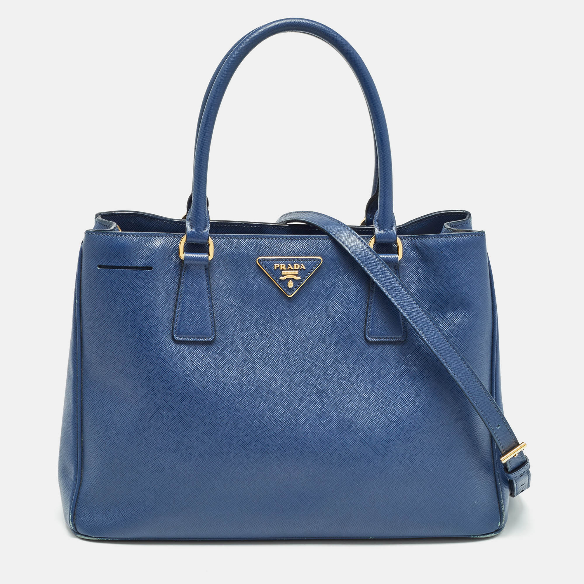 

Prada Navy Blue Saffiano Leather Medium Double Zip Tote