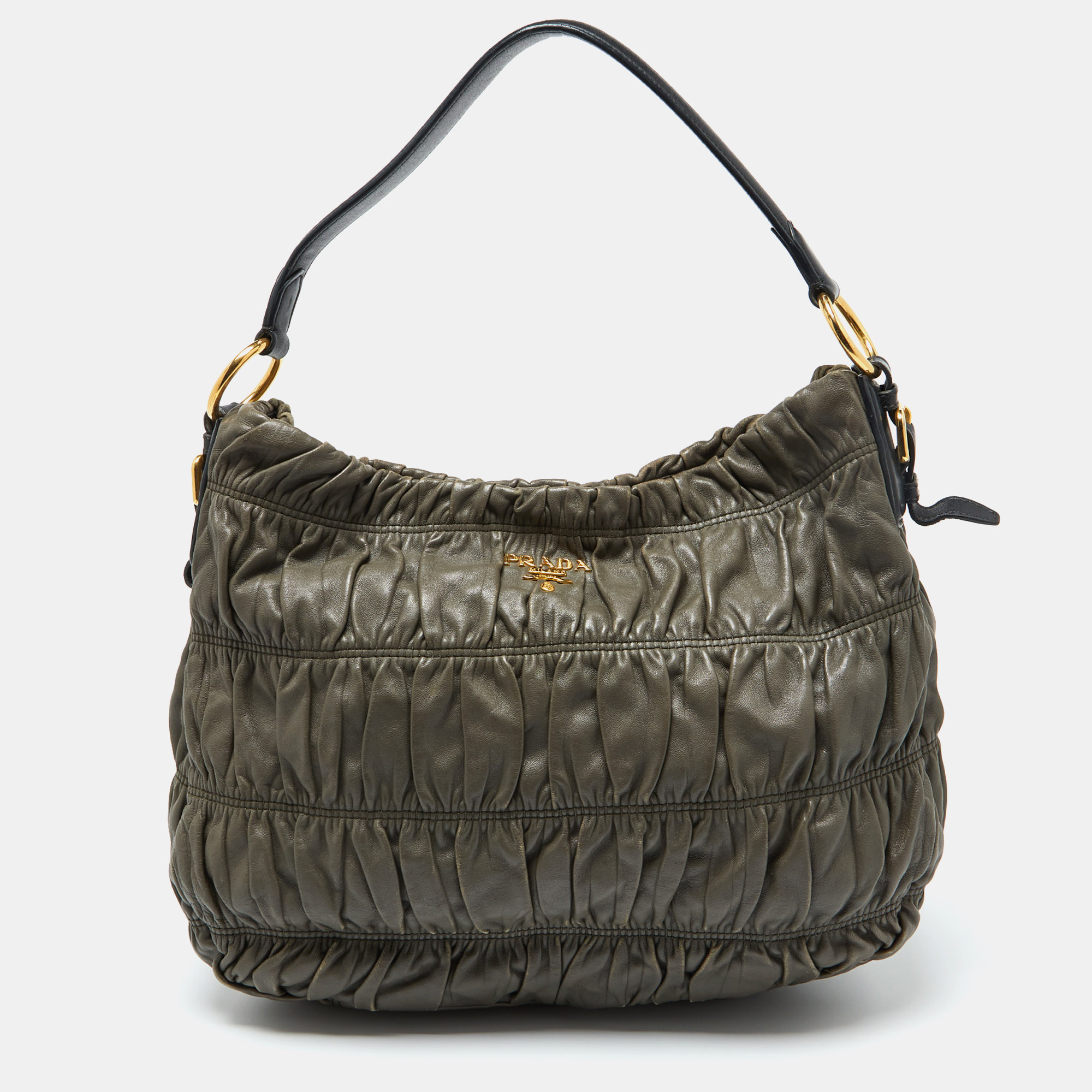 

Prada Grey Gaufre Leather Hobo