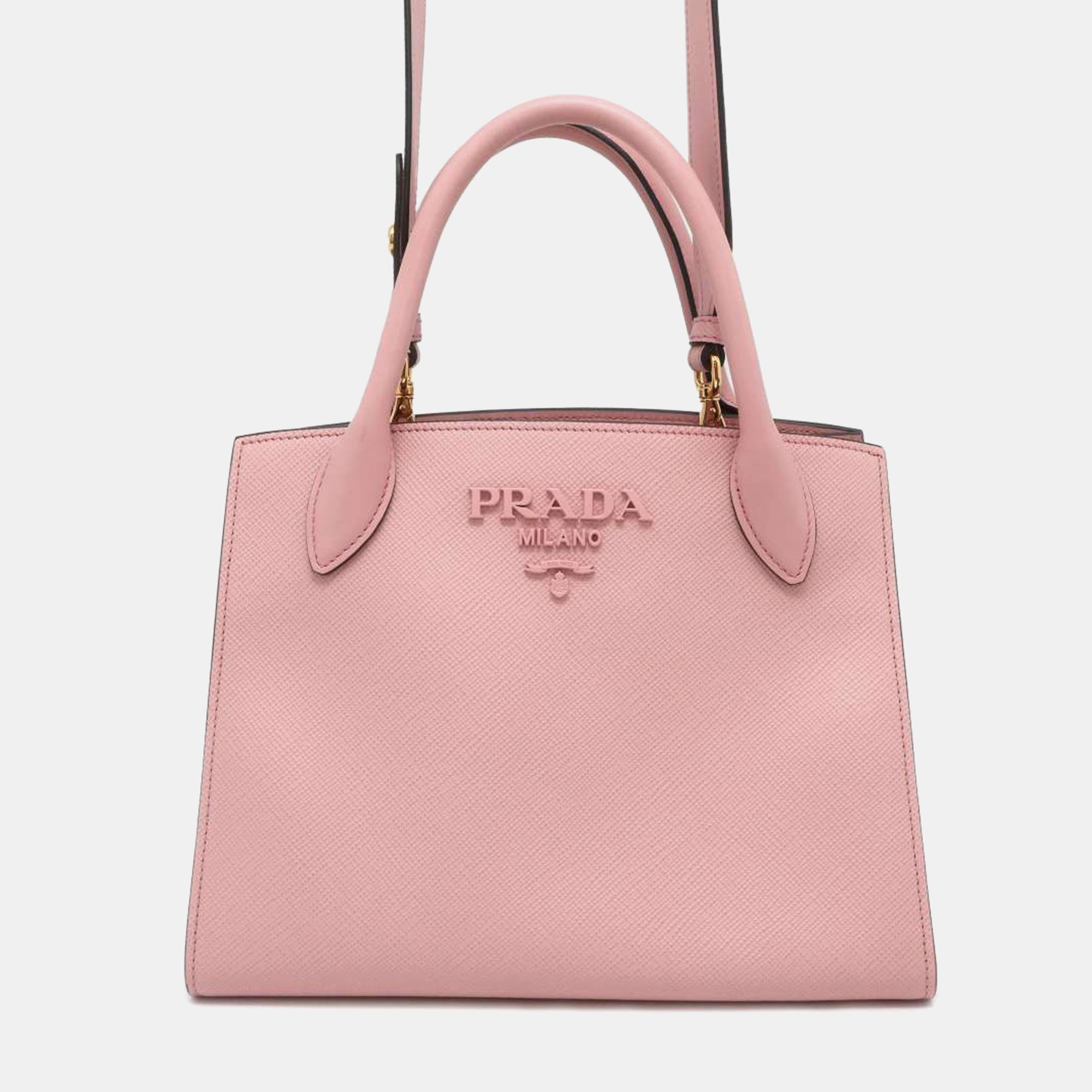 

Prada Pink Saffiano Cuir Leather Small Monochrome Tote Bag