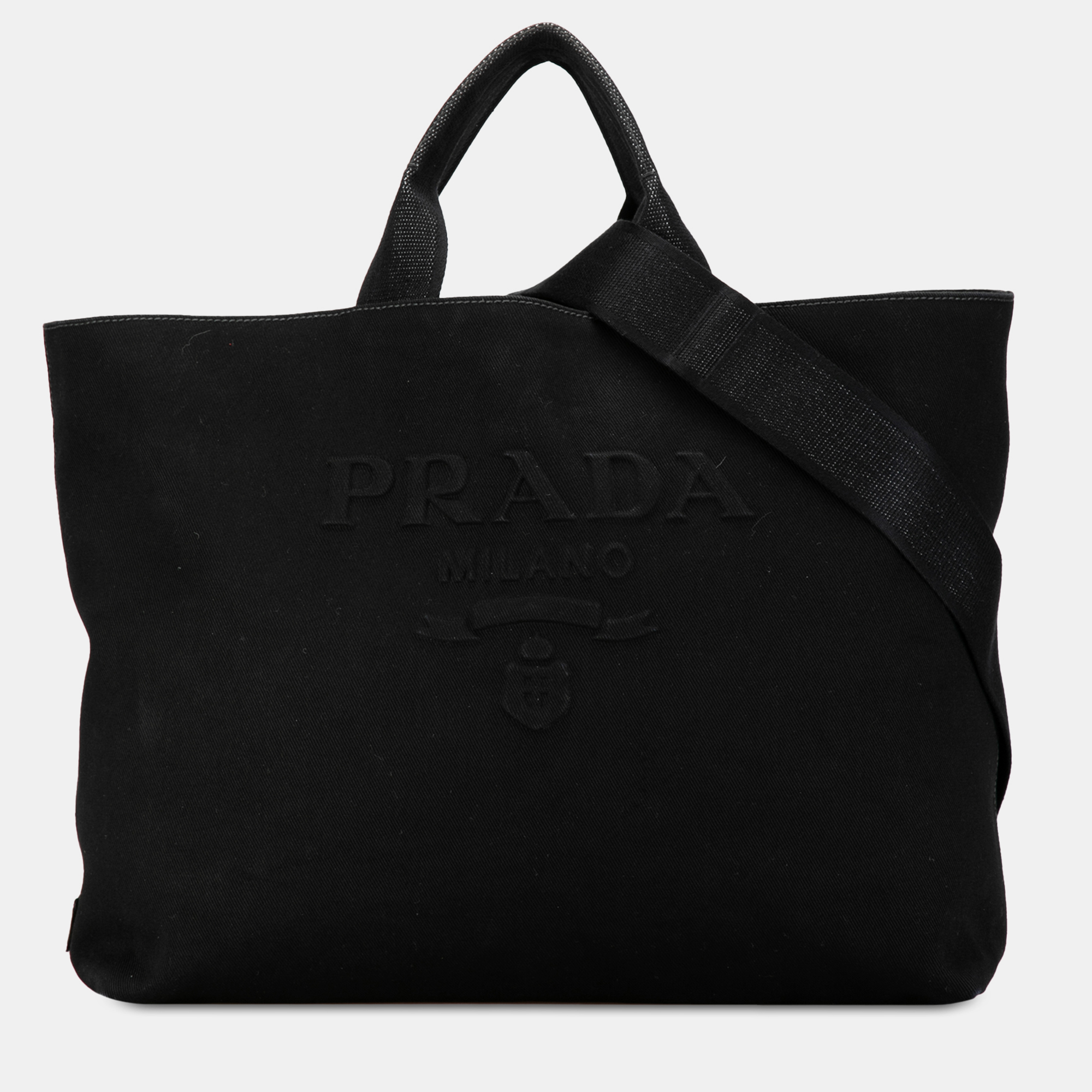 Pre-owned Prada Canapa Drill Tote In Black