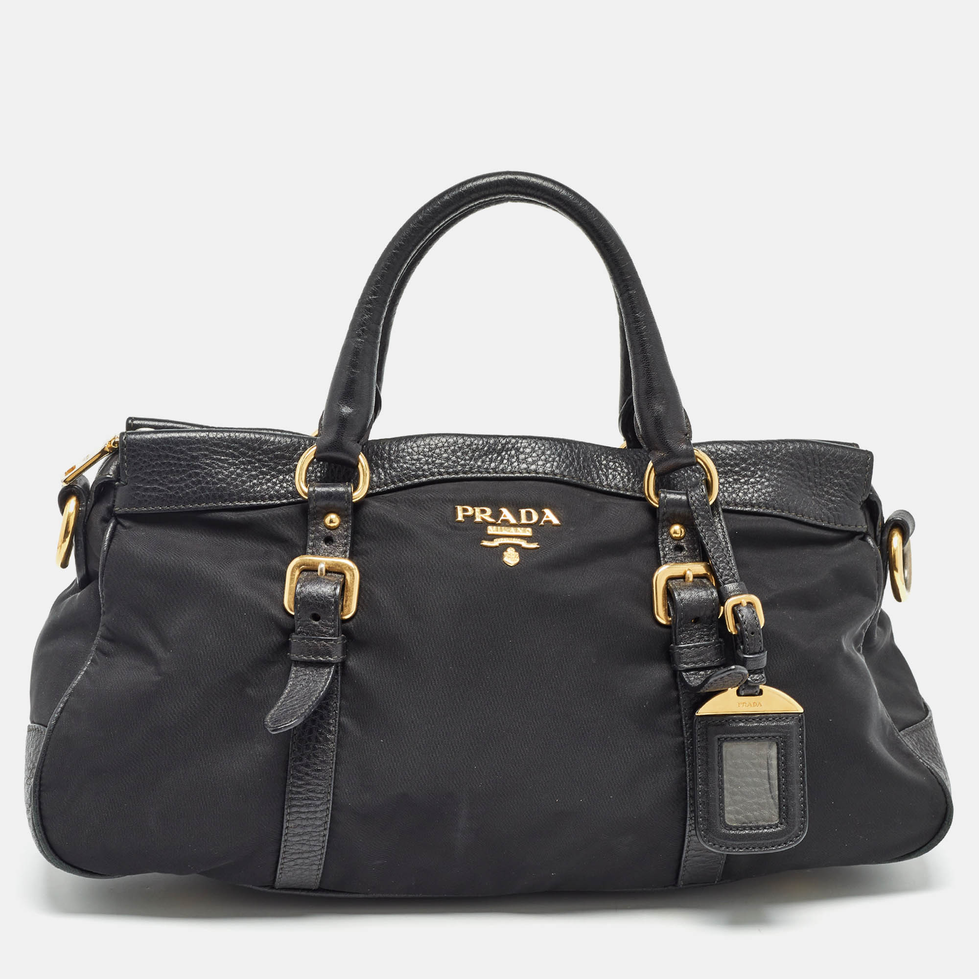 

Prada Black Nylon and Leather Top Zip Satchel