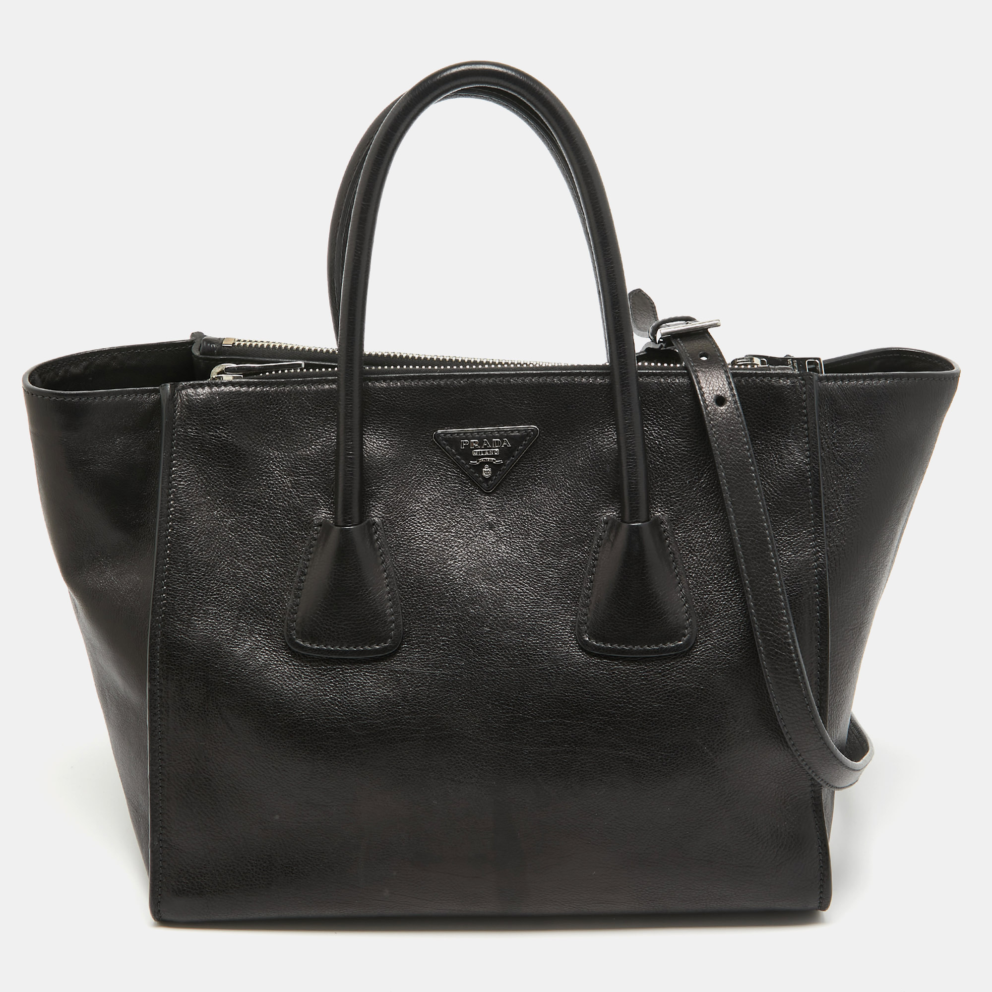 

Prada Black Leather Twin Pocket Double Handle Tote