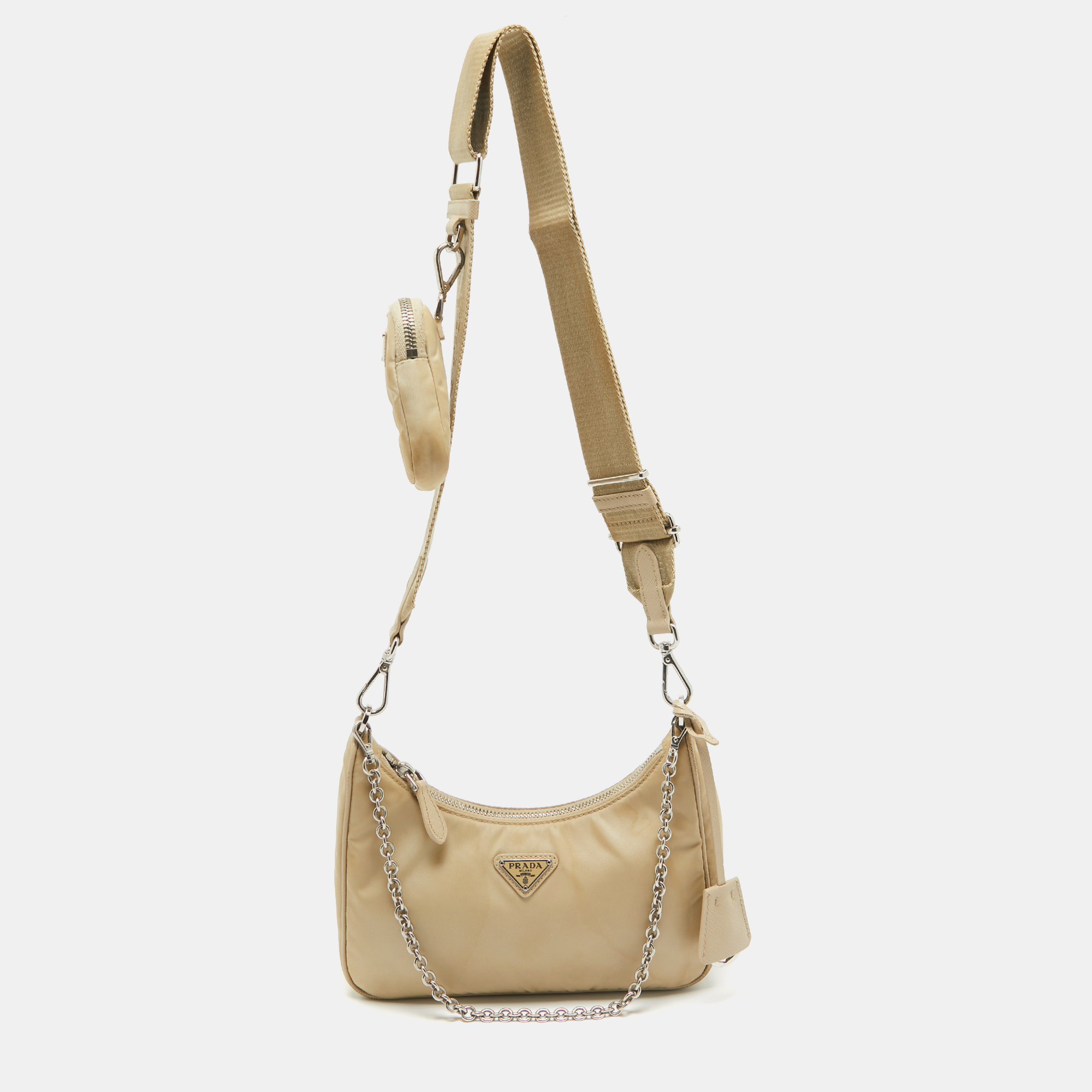 

Prada Cream Nylon and Leather Re-Edition 2005 Baguette Bag