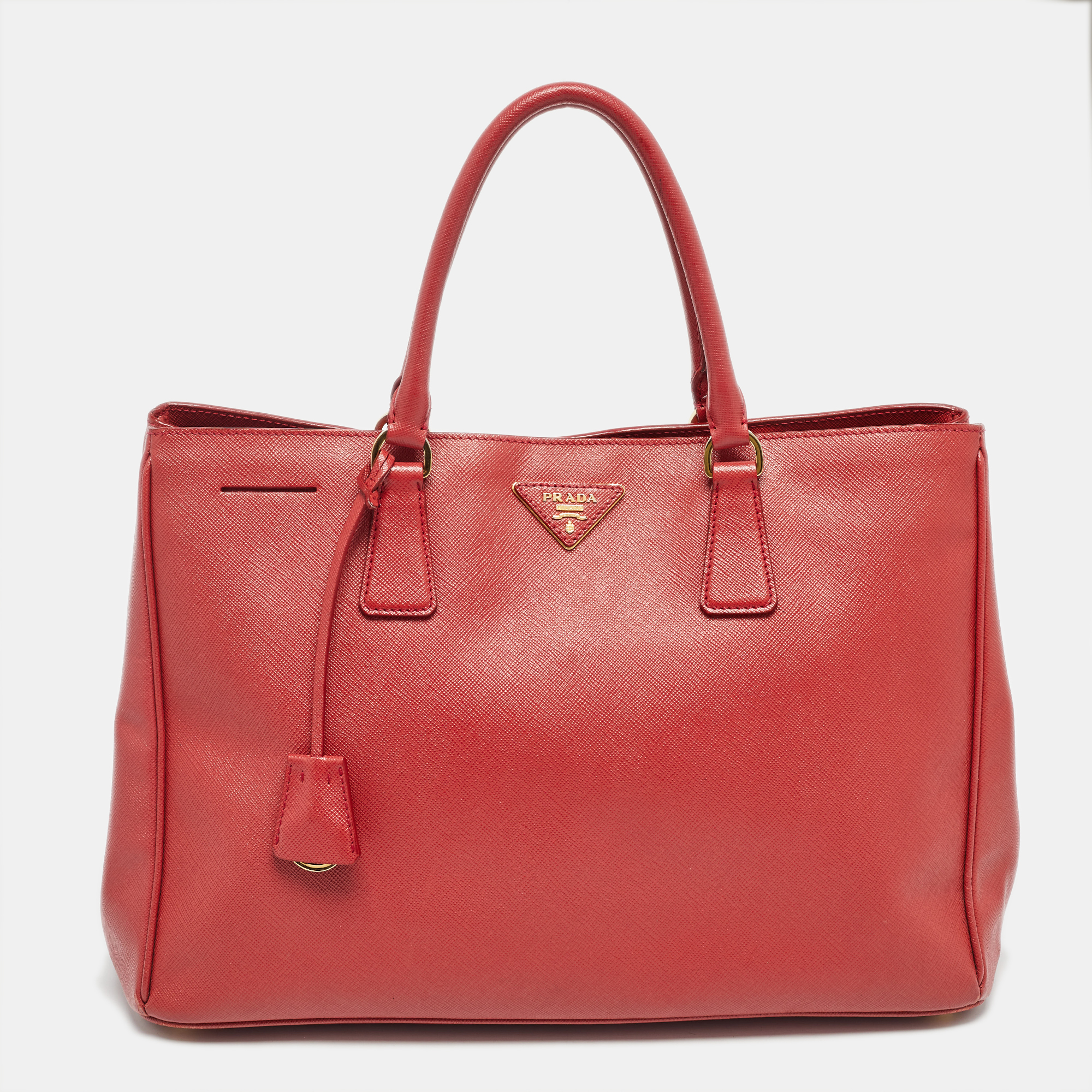 Pre-owned Prada Red Saffiano Lux Leather Large Galleria Tote