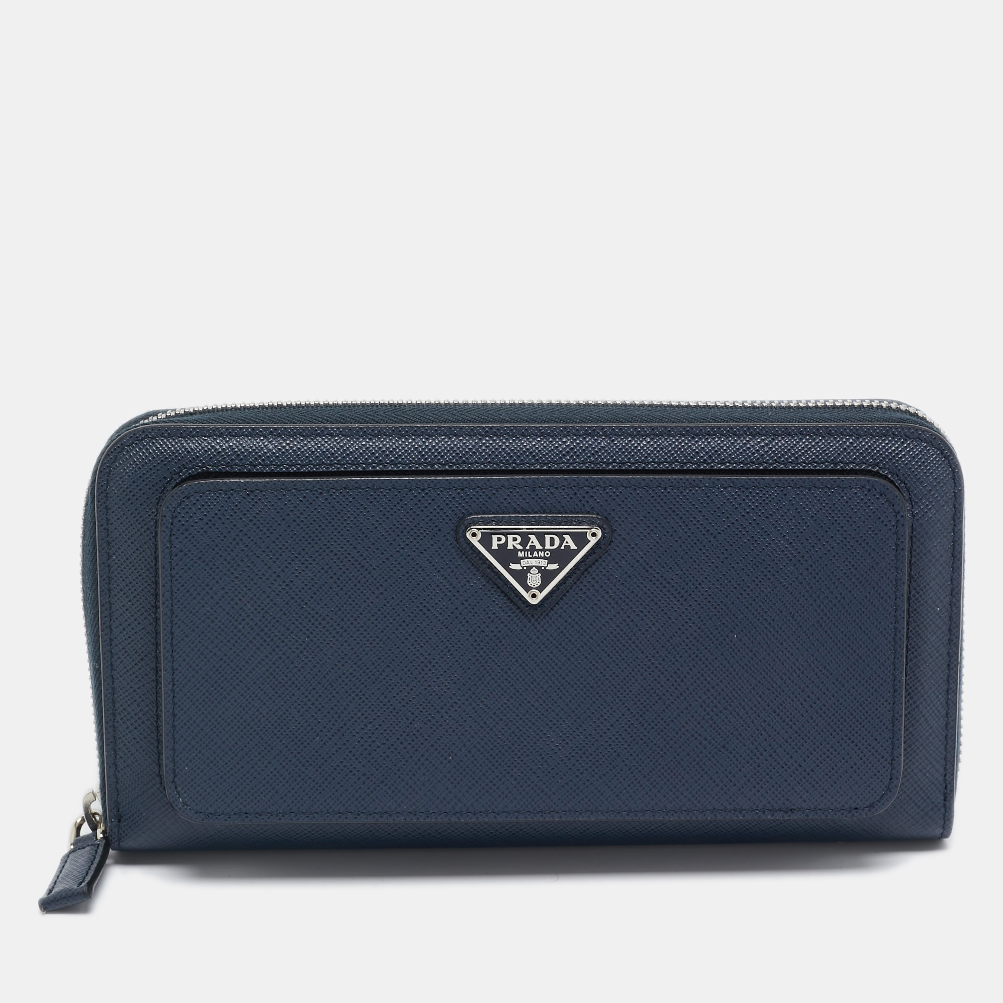 

Prada Navy Blue Saffiano Tech Leather Zip Around Continental Wallet