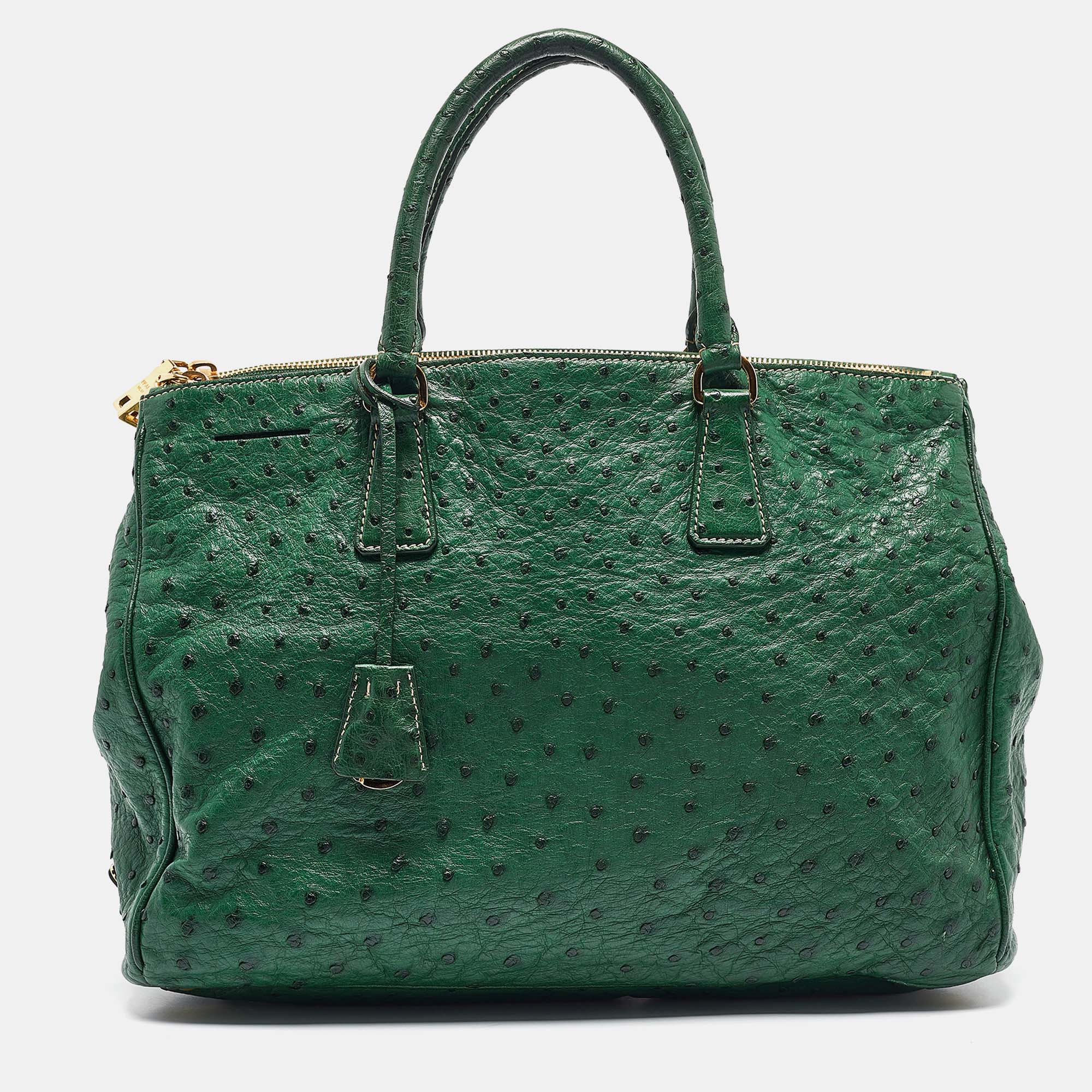 

Prada Green Ostrich  Double Zip Tote