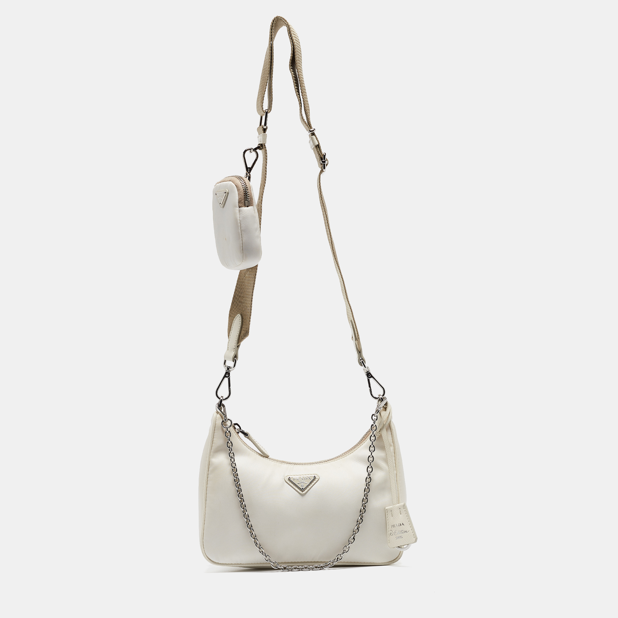 

Prada White Nylon and Leather Re-Edition 2005 Shoulder Bag