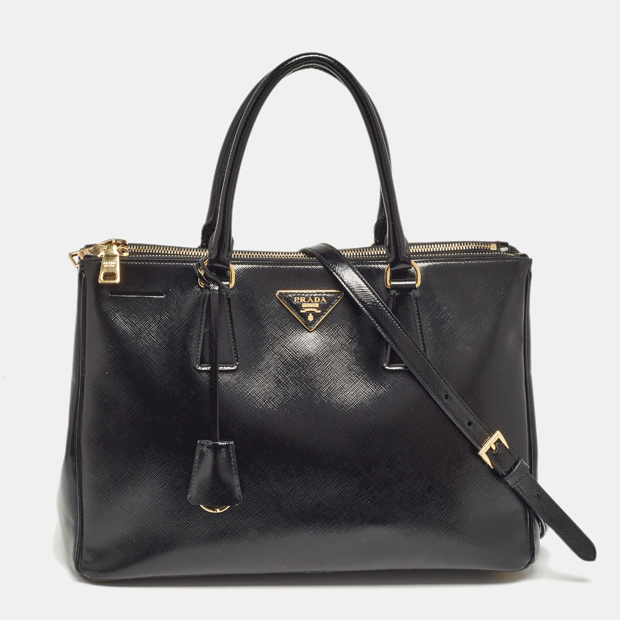 

Prada Black Saffiano Patent Leather  Double Zip Tote