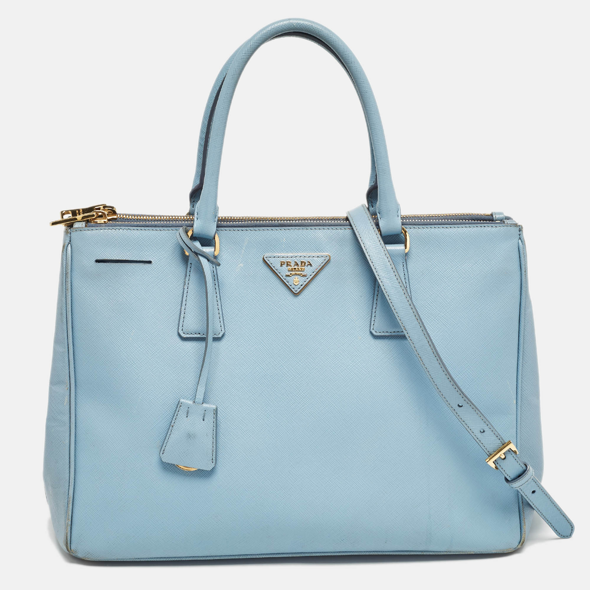 

Prada Light Blue Saffiano Lux Leather  Double Zip Tote