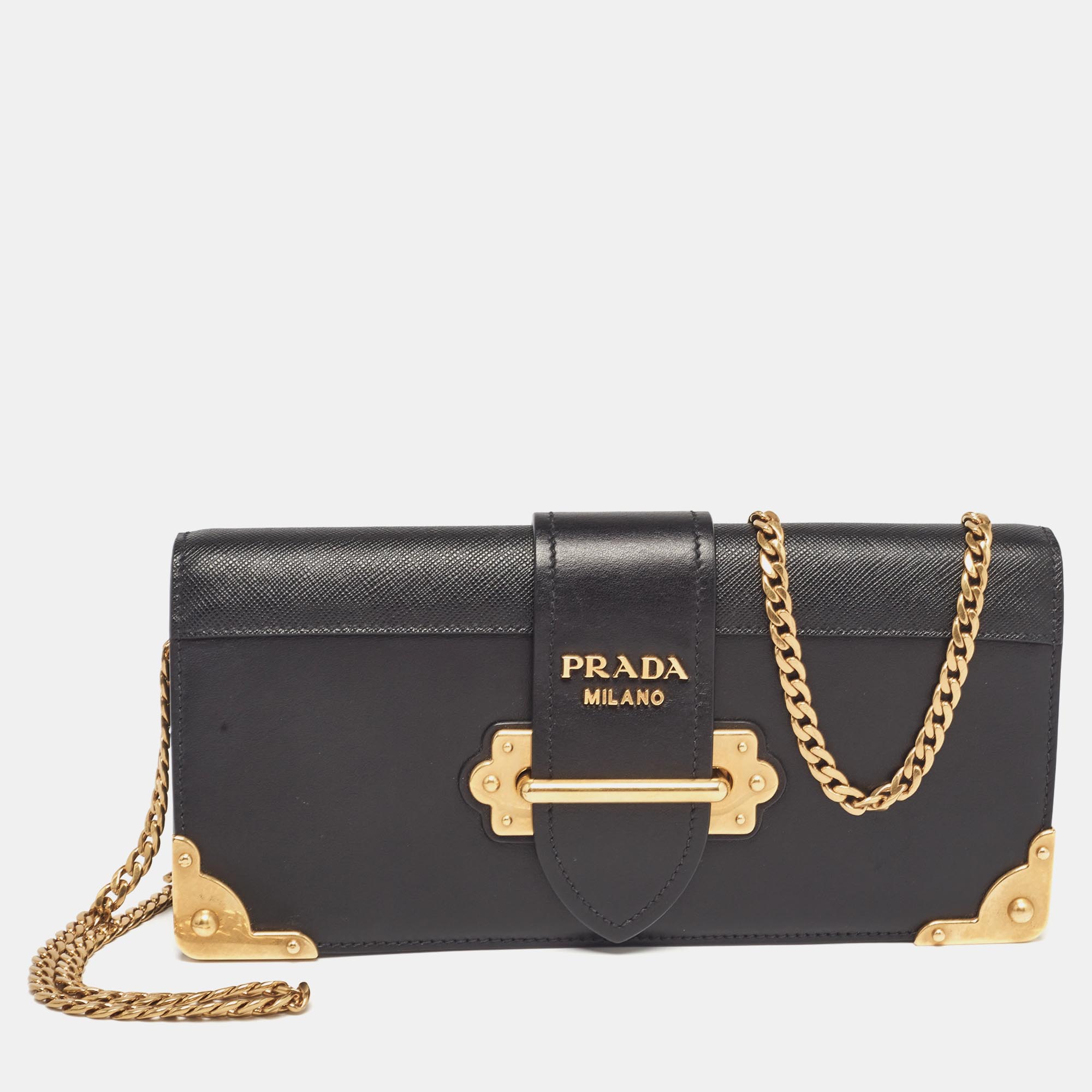 

Prada Black Leather Cahier Chain Clutch