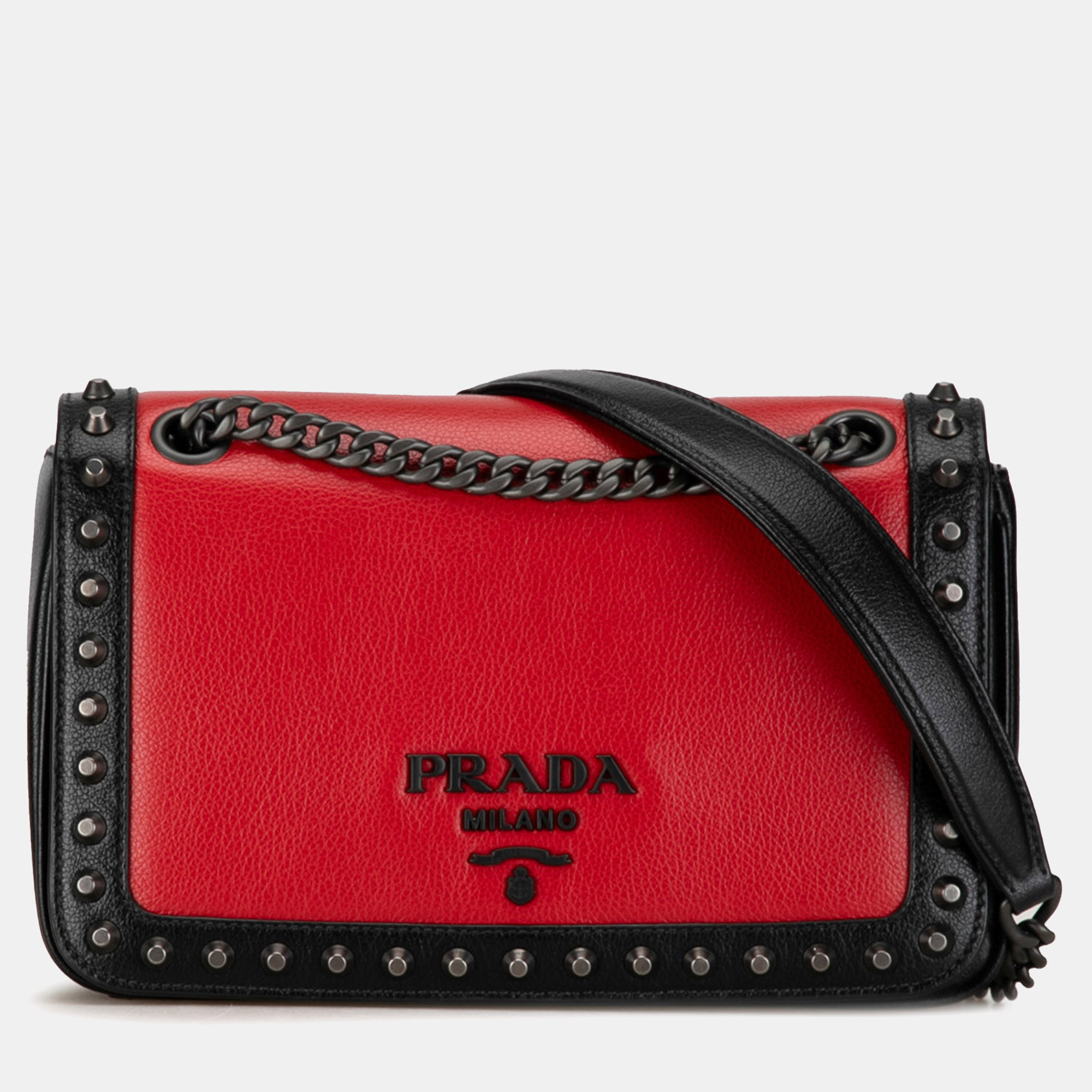 

Prada Studded Glace Calf Crossbody Bag, Black