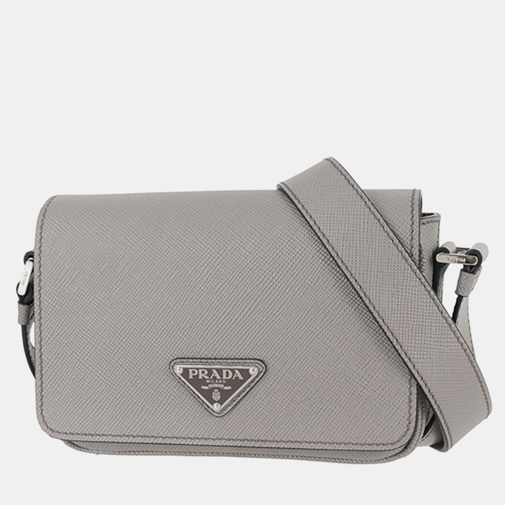 Pre-owned Prada Saffiano Leather Crossbody Bag In Grey