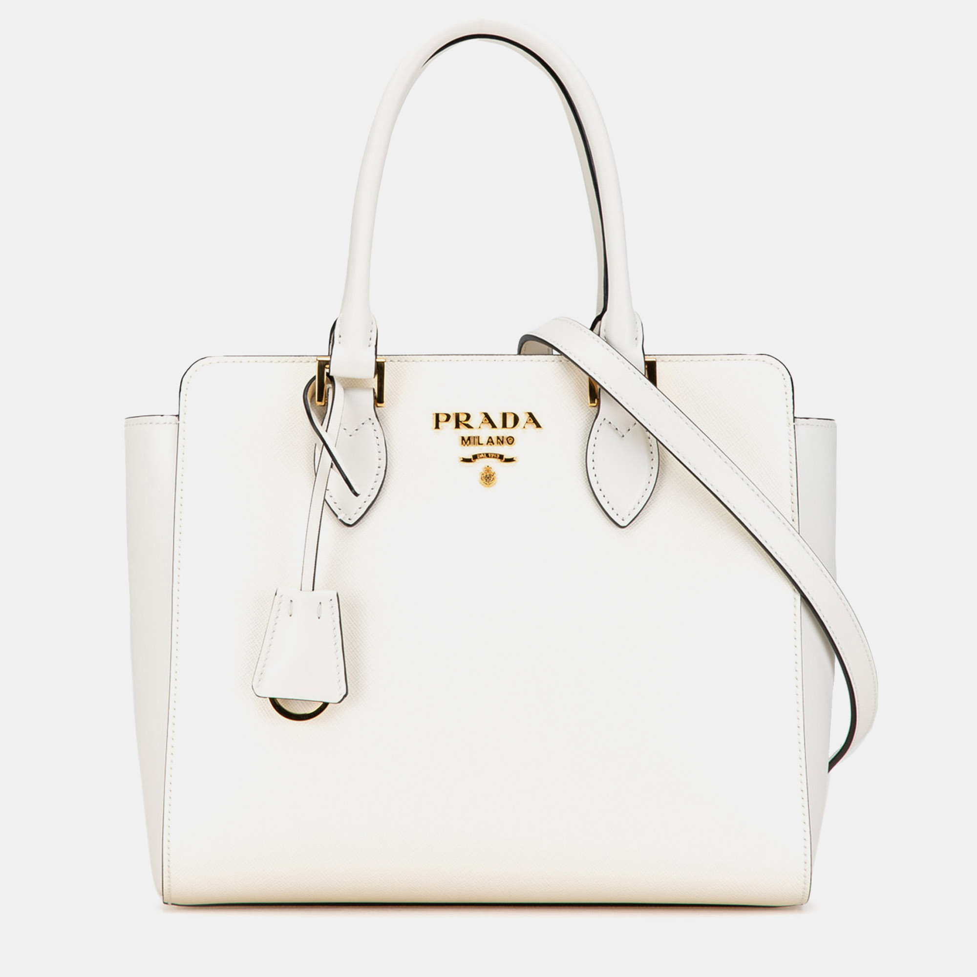 

Prada White Saffiano Leather Zippered Tote Bag