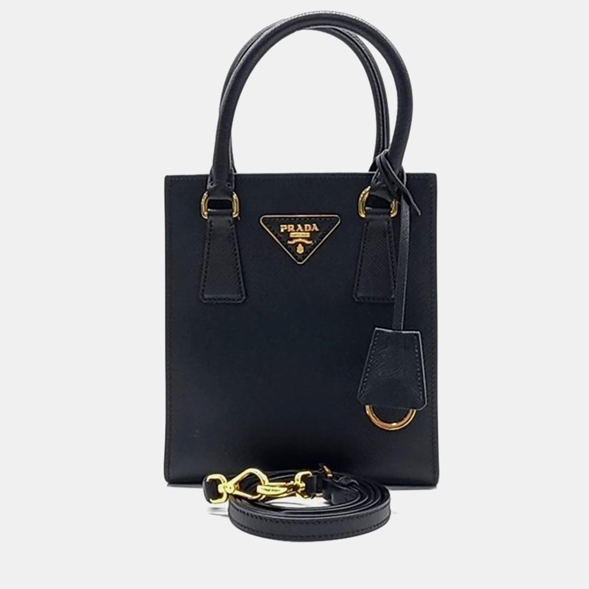 Pre-owned Prada Saffiano Lux Tote And Crossbody Bag In Black