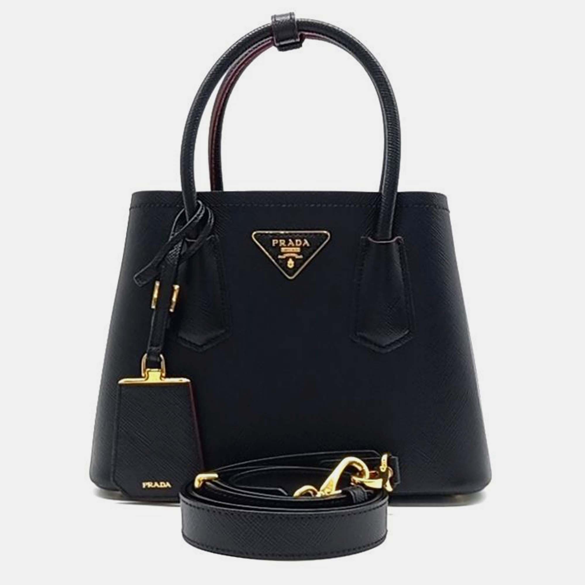 

Prada Saffiano Duble Mini Tote and Shoulder Bag, Black