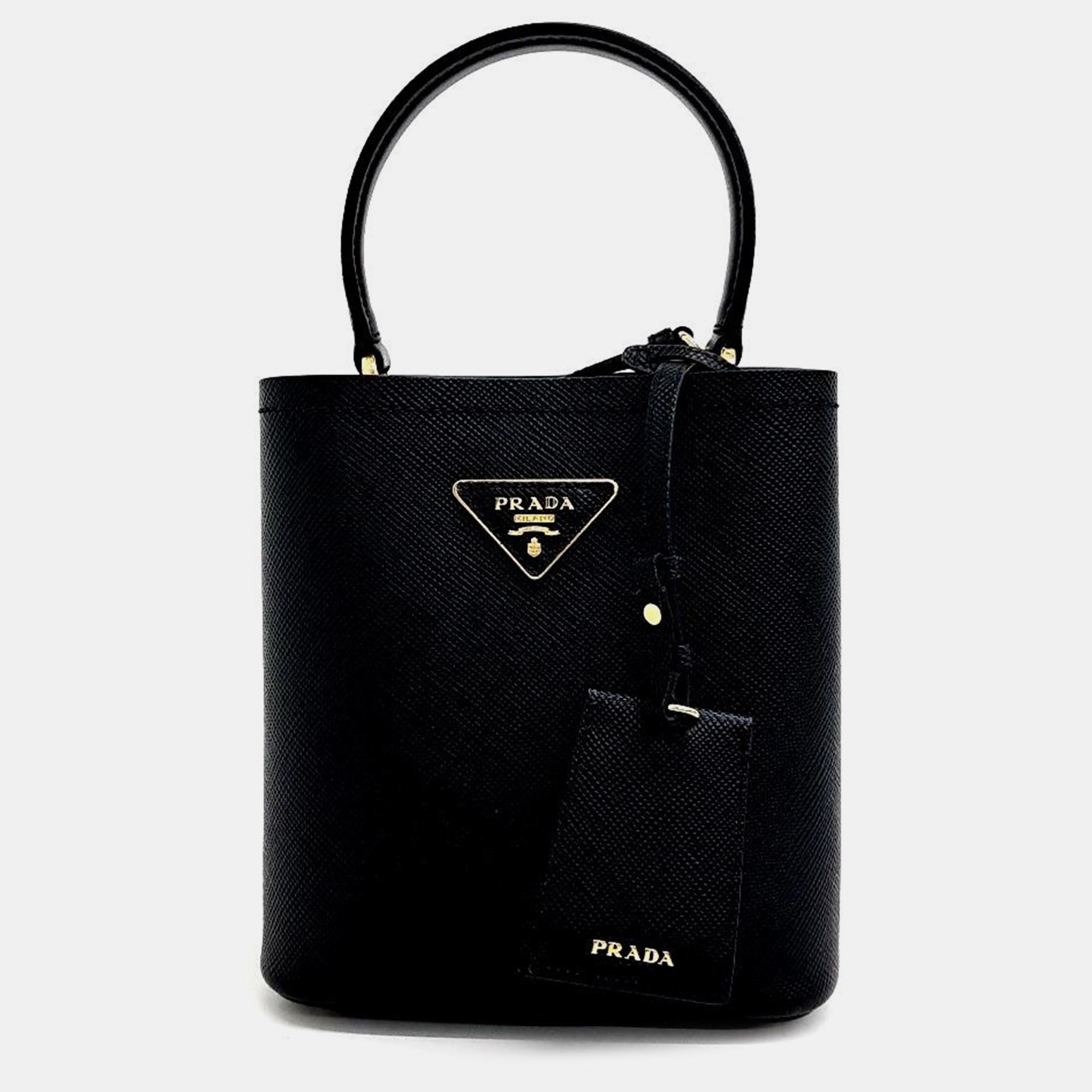 Pre-owned Prada Saffiano Pannier Tote And Shoulder Bag In Black