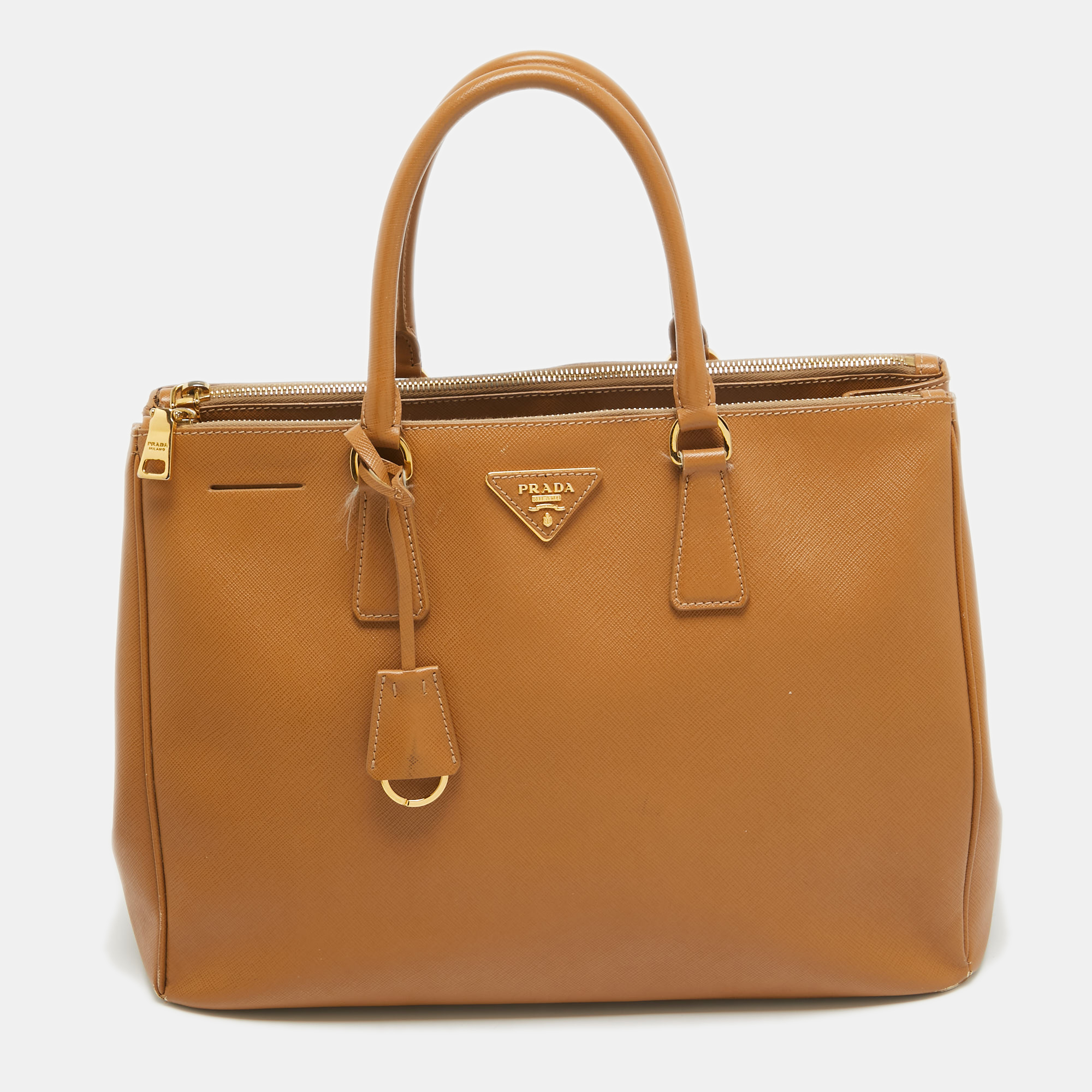 

Prada Tan Saffiano Lux Leather Large Double Zip Tote