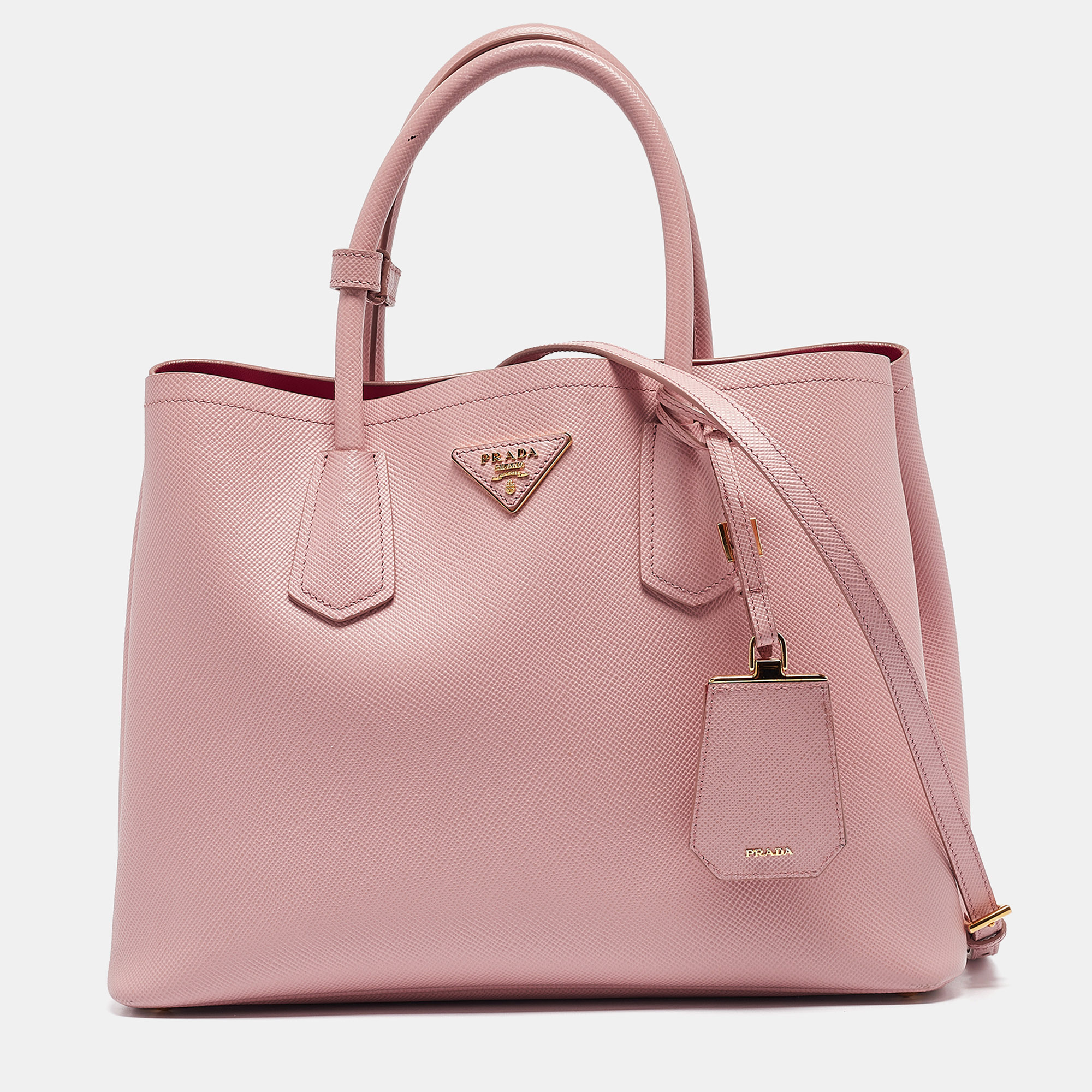 

Prada Light Pink Saffiano Cuir Leather Medium Double Handle Tote