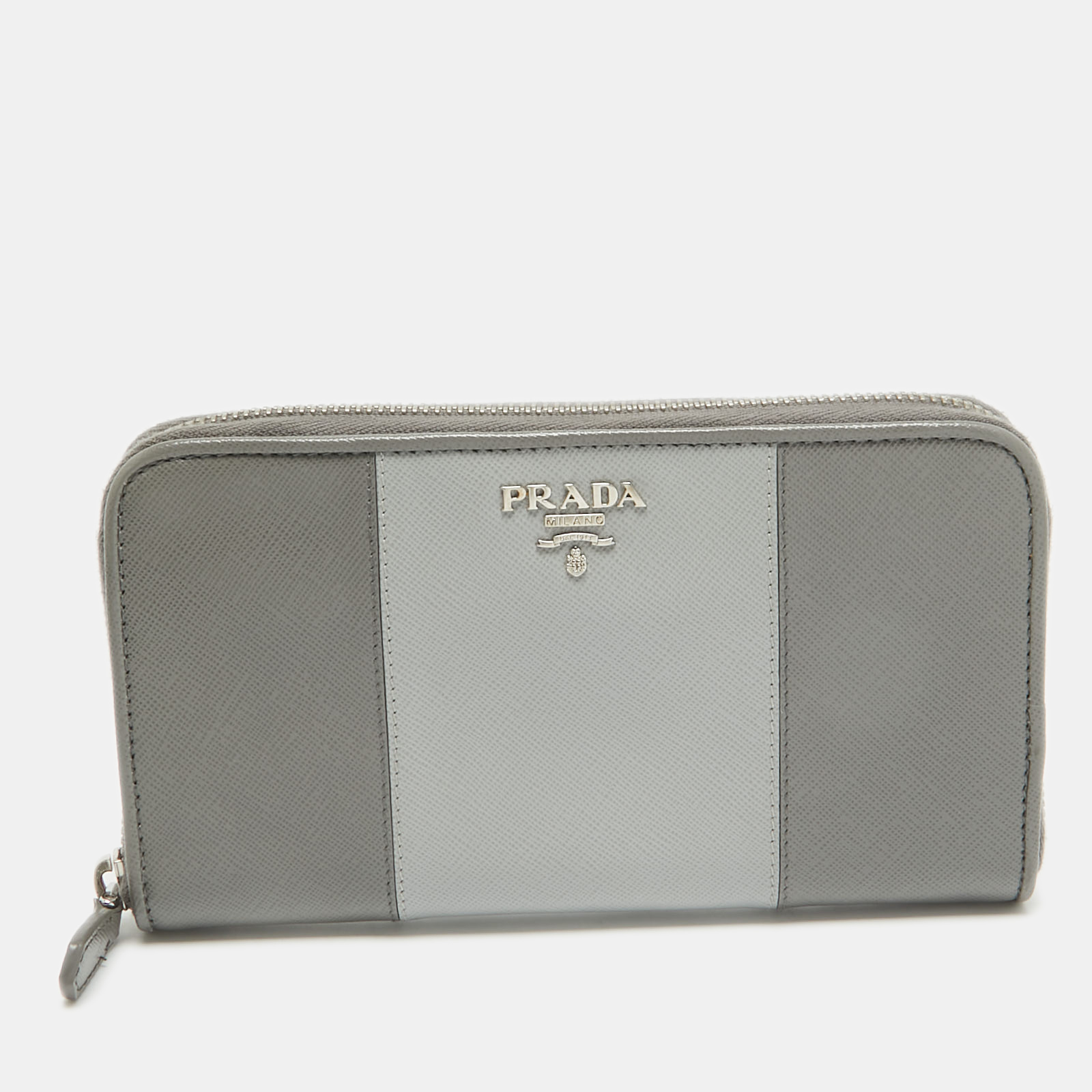 

Prada Two Tone Grey Saffiano Leather Zip Around Wallet