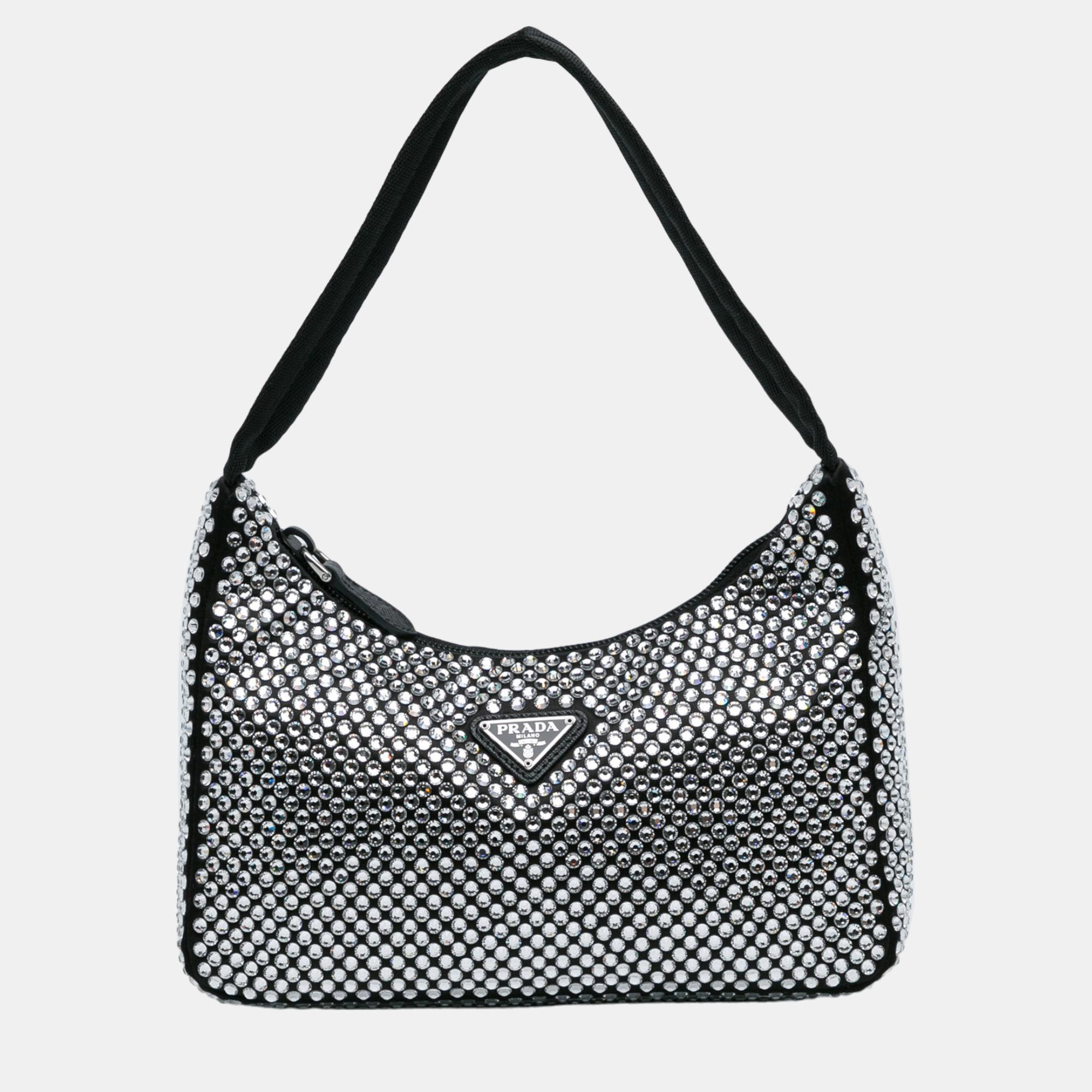 

Prada Black Mini Satin Crystal Re-Edition 2000 Shoulder Bag