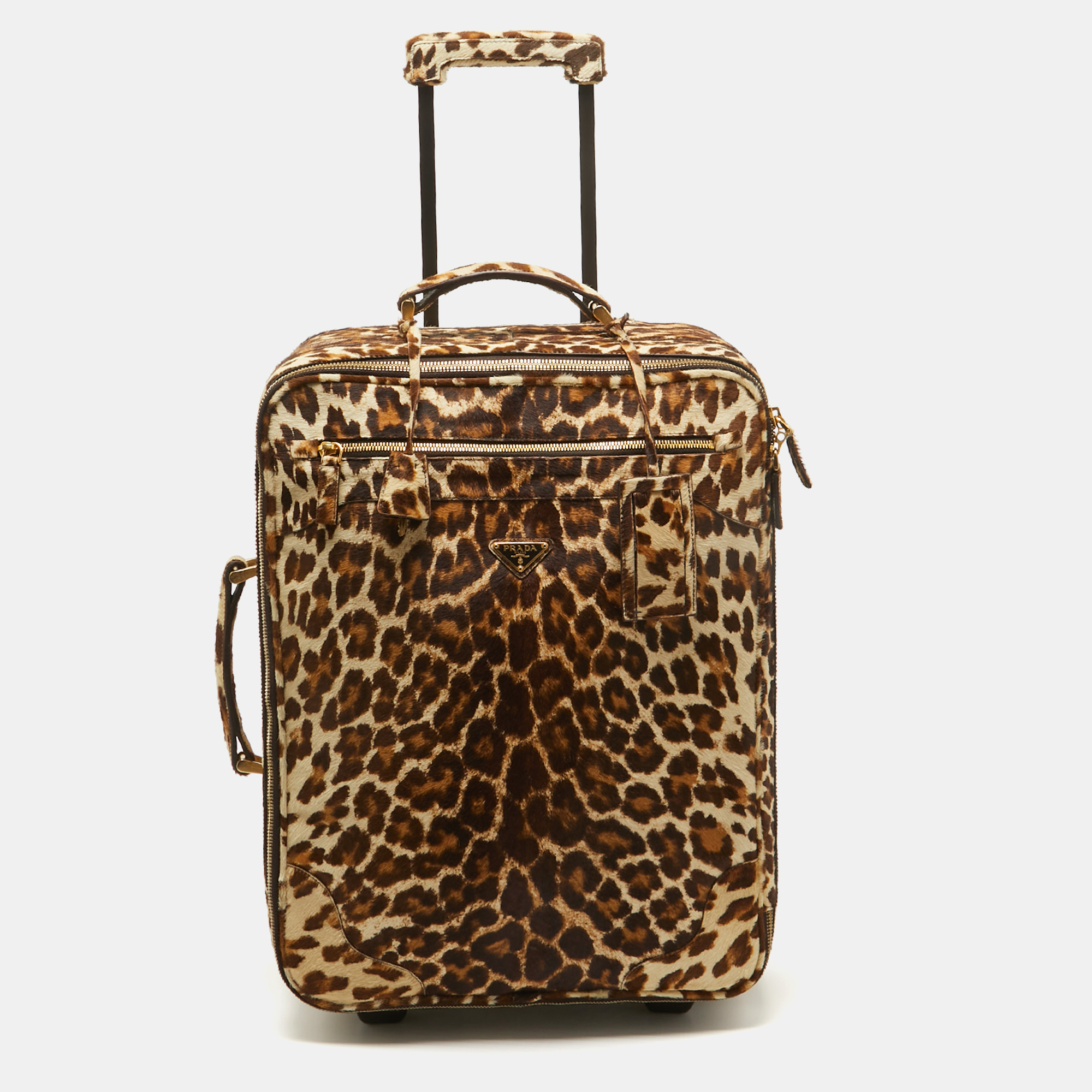 

Prada Beige/Brown Calf Hair Rolling Trolley Luggage