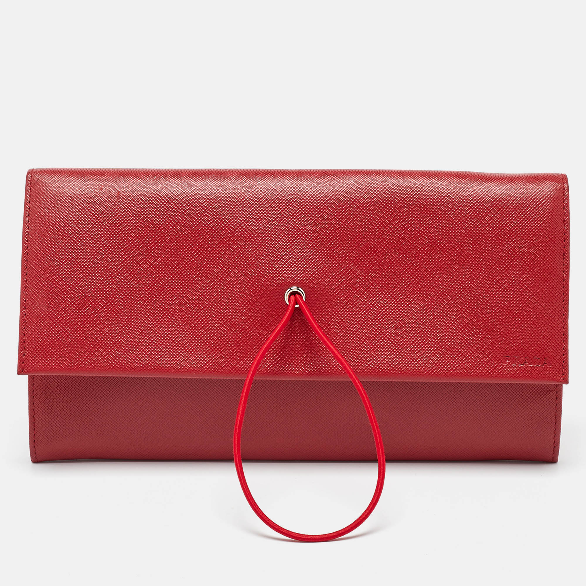 Pre-owned Prada Red Saffiano Leather Flap Pouch