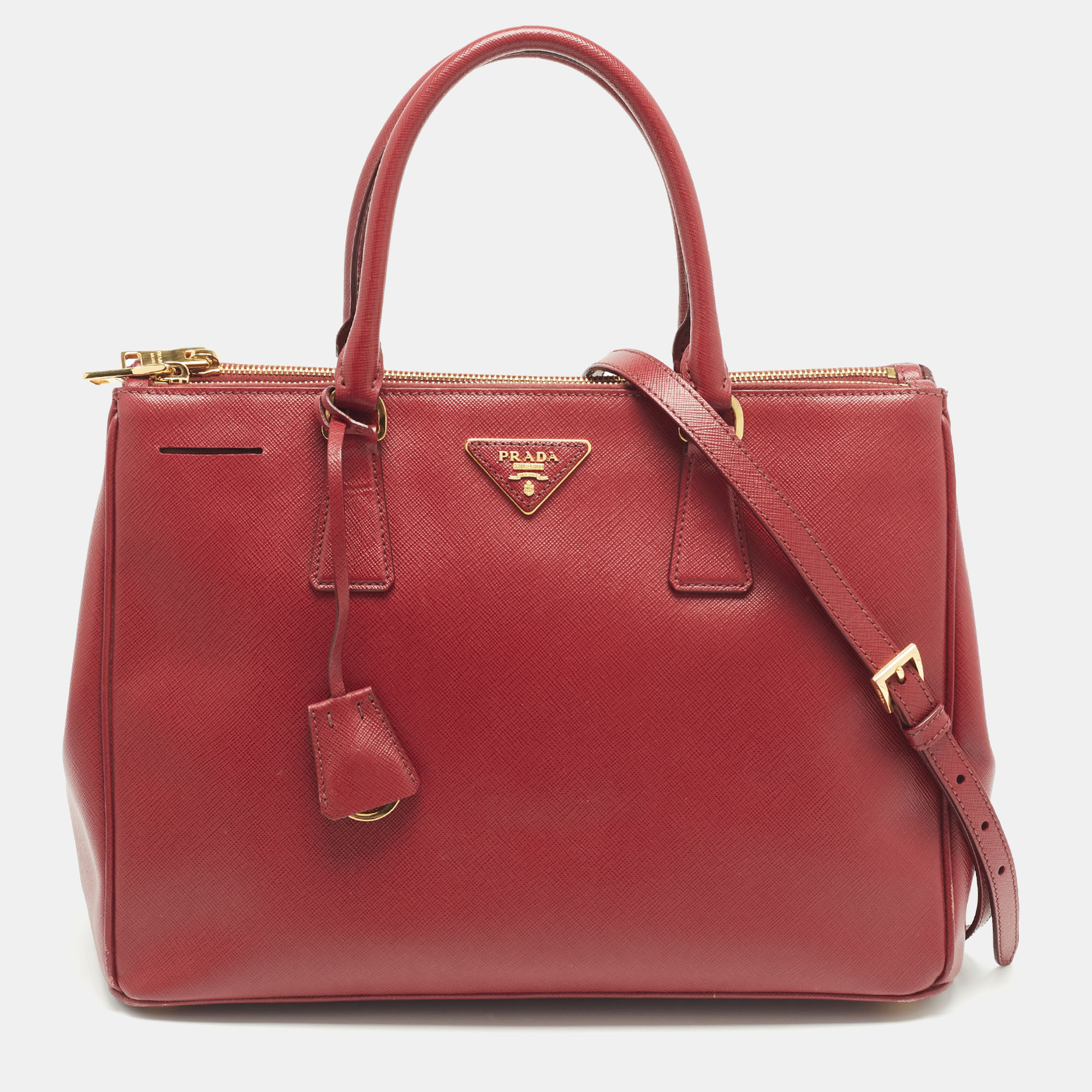 Pre-owned Prada Red Saffiano Leather Medium Double Zip Tote