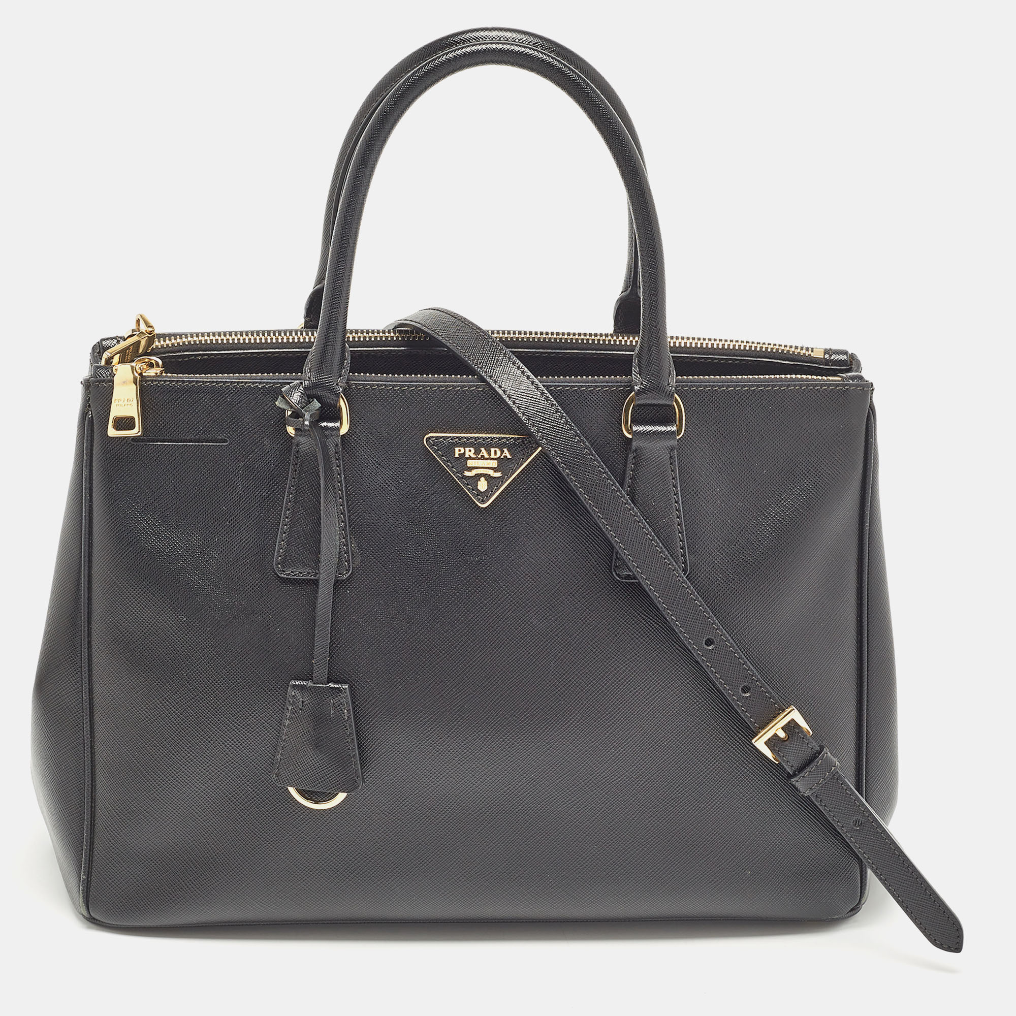 

Prada Black Saffiano Leather Medium Double Zip Tote