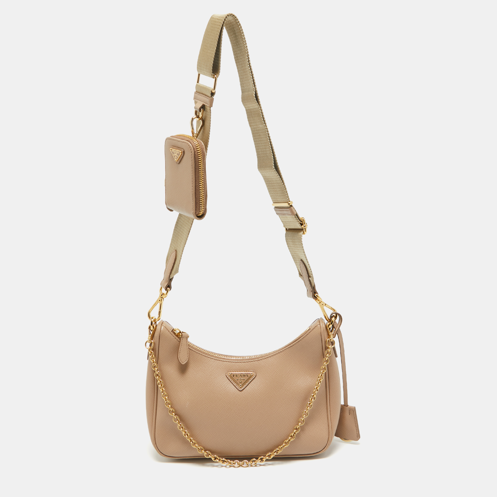 

Prada Beige Saffiano Lux Leather Re-Edition 2005 Baguette Bag