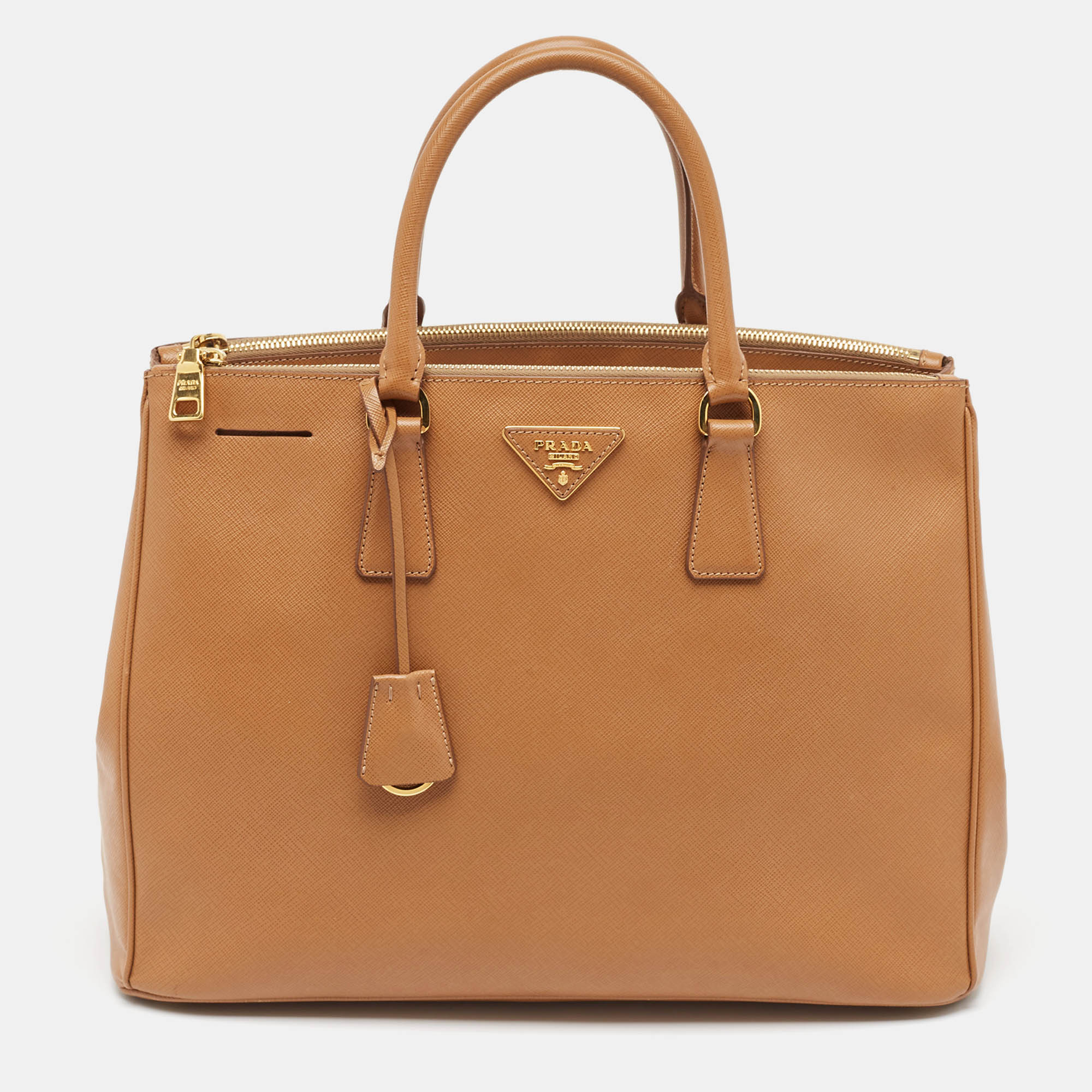 

Prada Brown Saffiano Lux Leather  Double Zip Tote