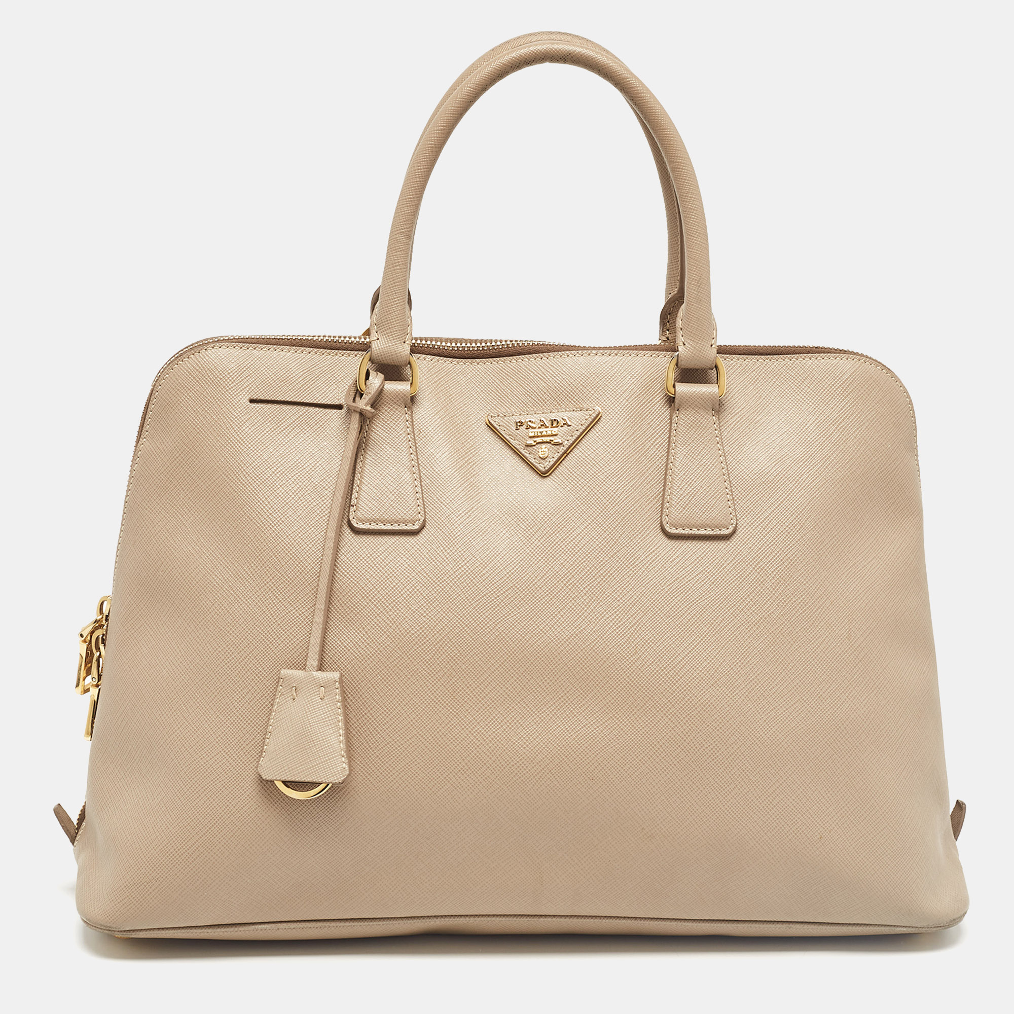 Pre-owned Prada Beige Saffiano Lux Leather Promenade Satchel