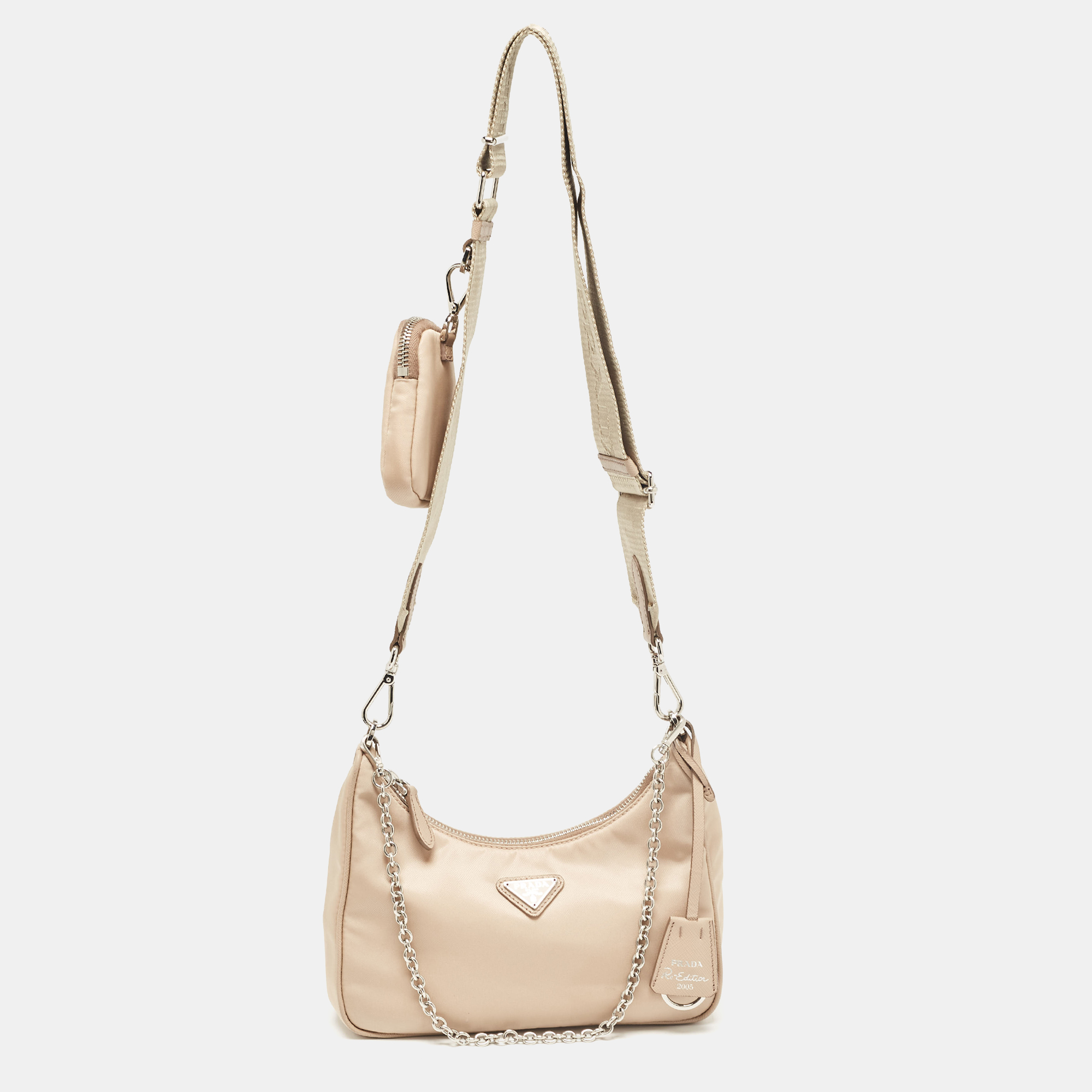 

Prada Beige Nylon and Leather Re-Edition 2005 Baguette Bag