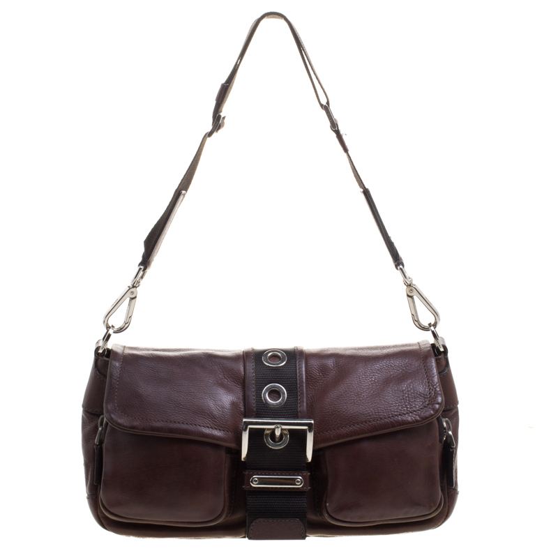 Pre Owned Prada Brown Leather Shoulder Bag