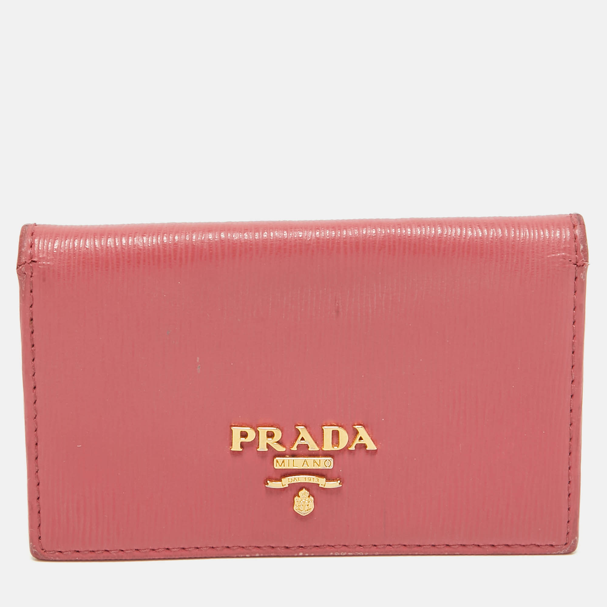 Pre-owned Prada Pink Vittello Move Leather Business Card Holder