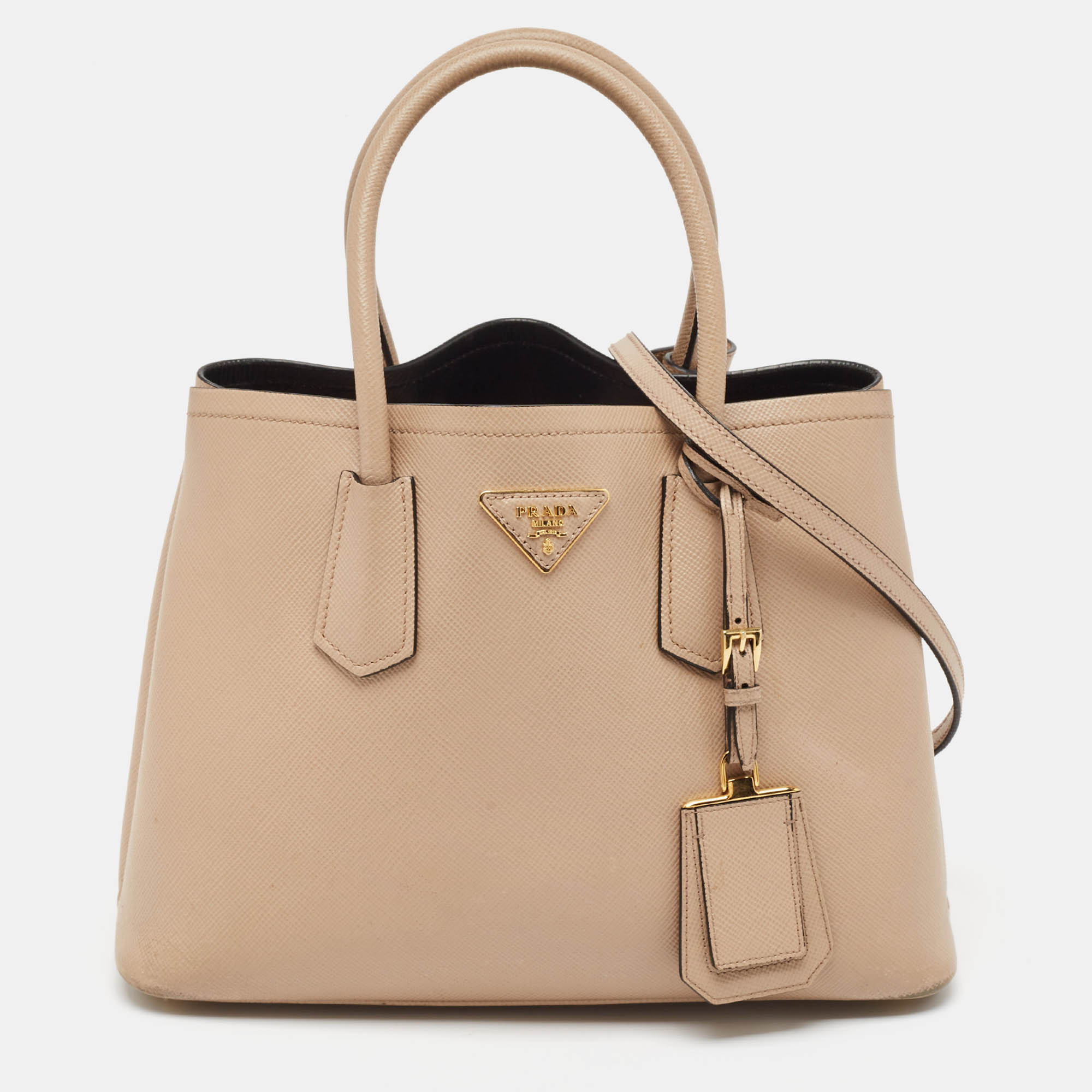 Pre-owned Prada Beige Saffiano Cuir Leather Double Handle Tote