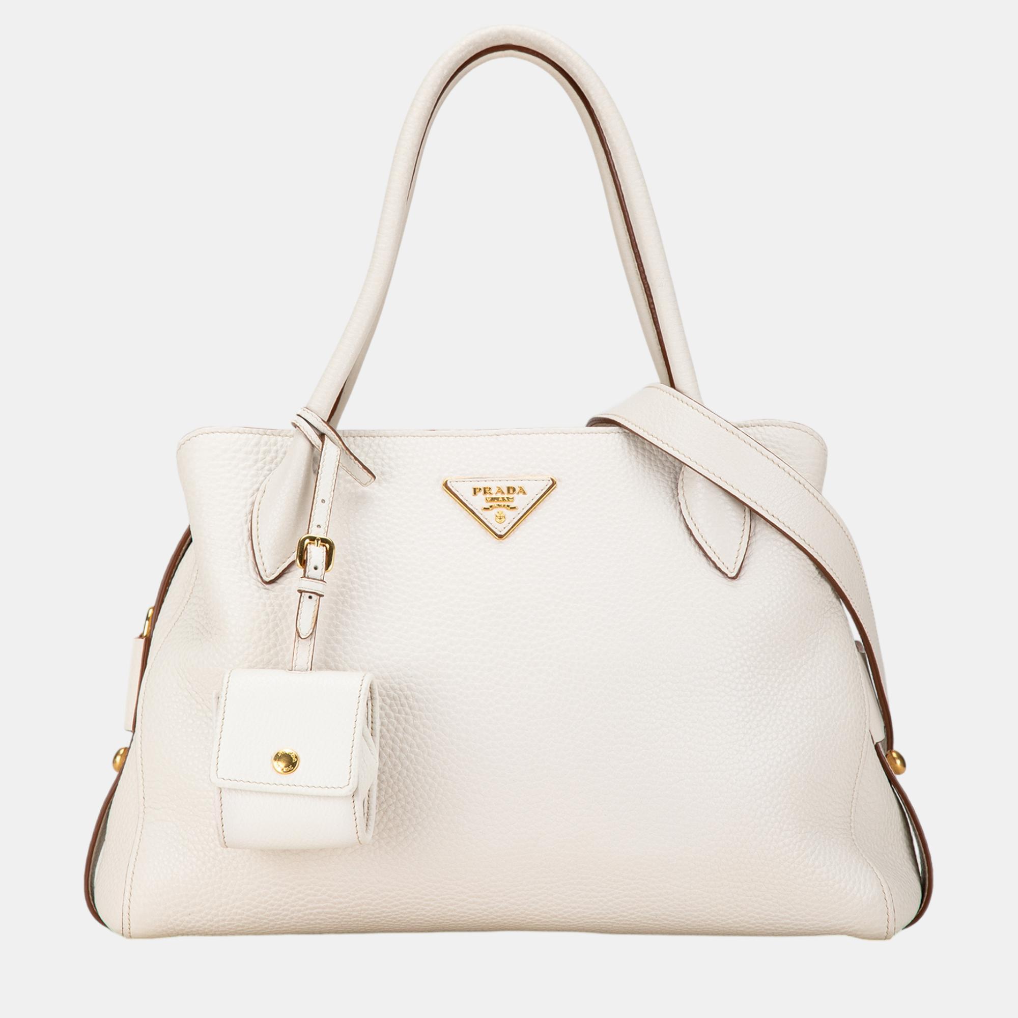 

Prada White Vitello Daino Satchel