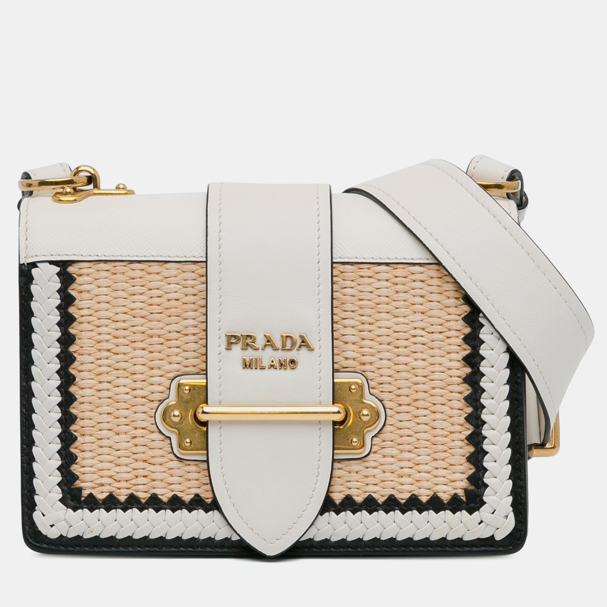 Pre-owned Prada Cahier Crossbody Bag In Beige