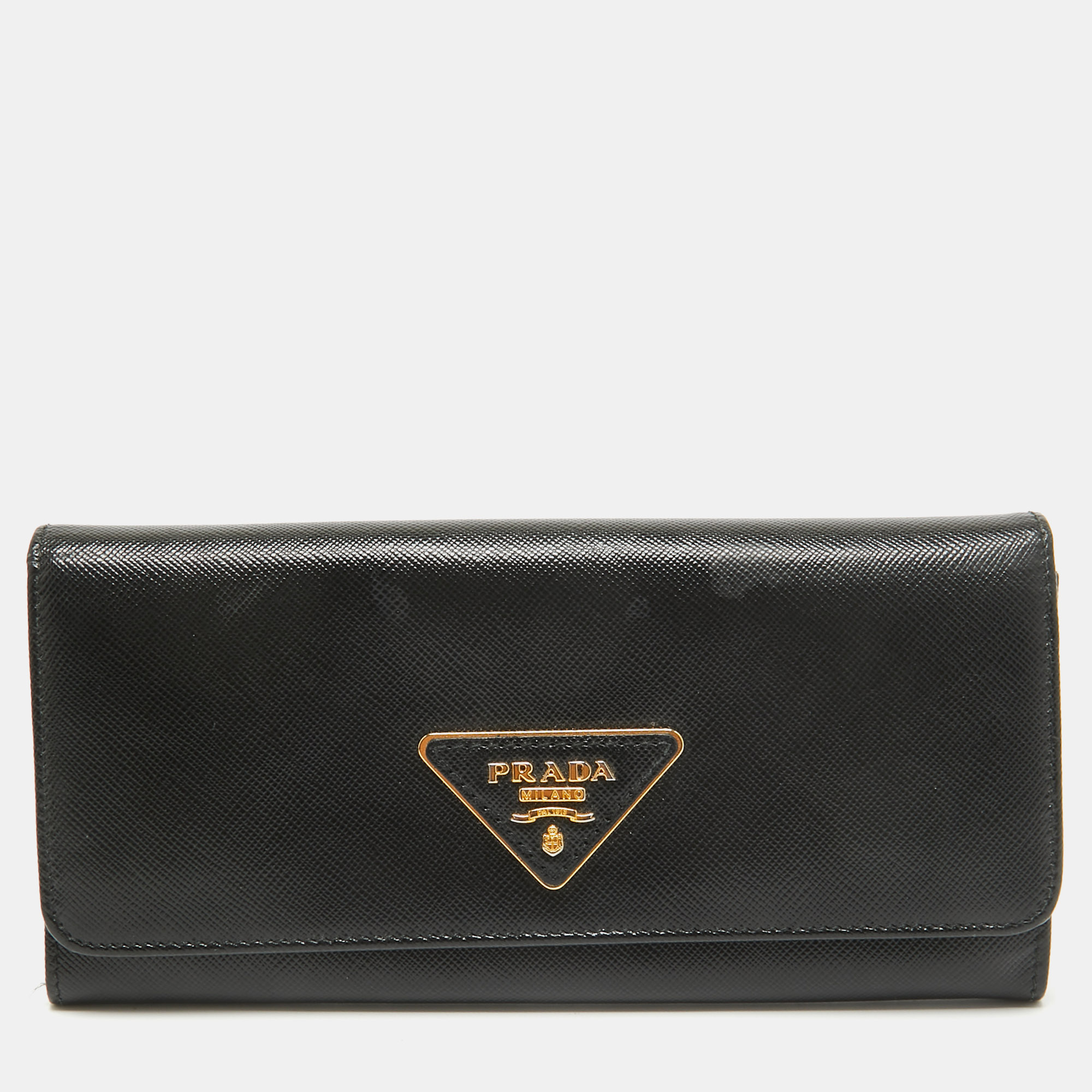 Pre-owned Prada Black Saffiano Leather Flap Continental Wallet