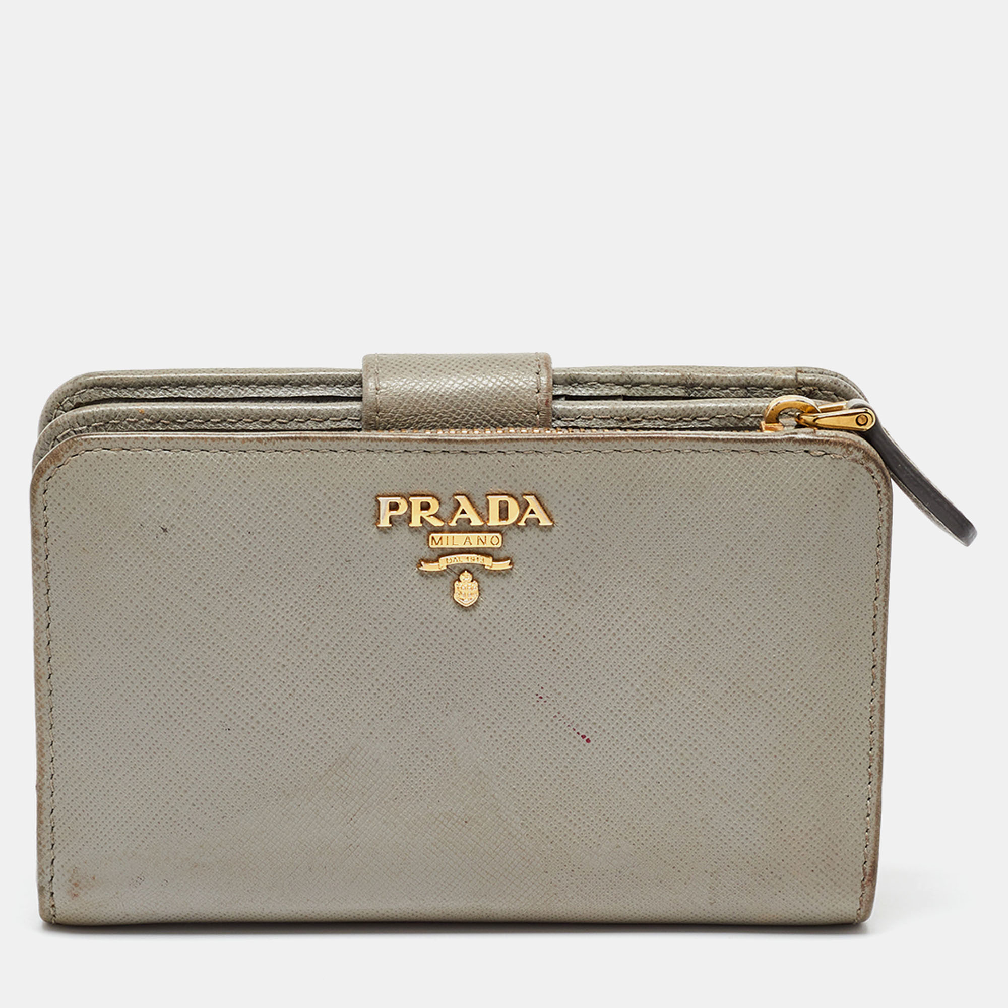 

Prada Grey Saffiano Leather Flap French Wallet