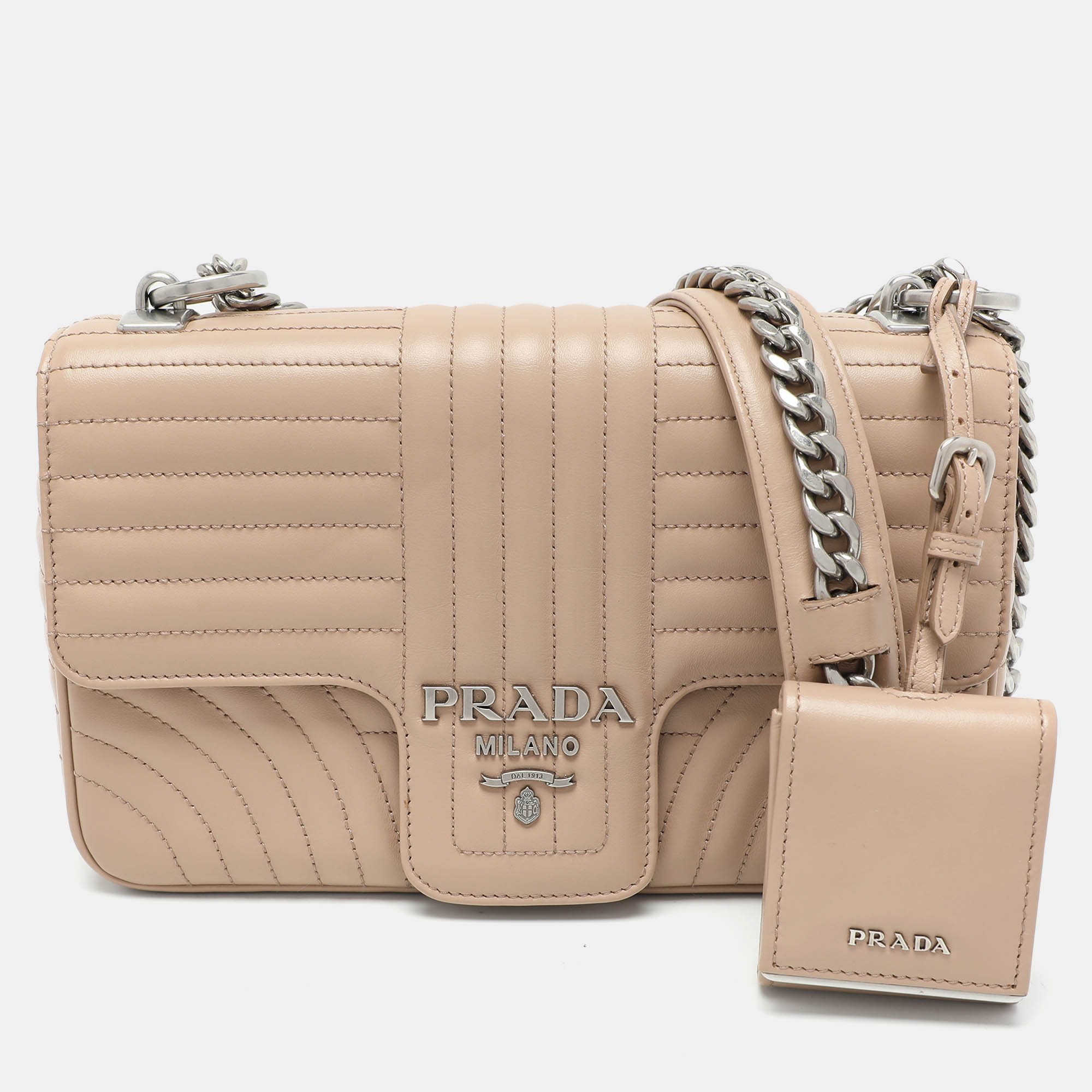 Pre-owned Prada Beige Quilted Leather Medium Diagramme Shoulder Bag