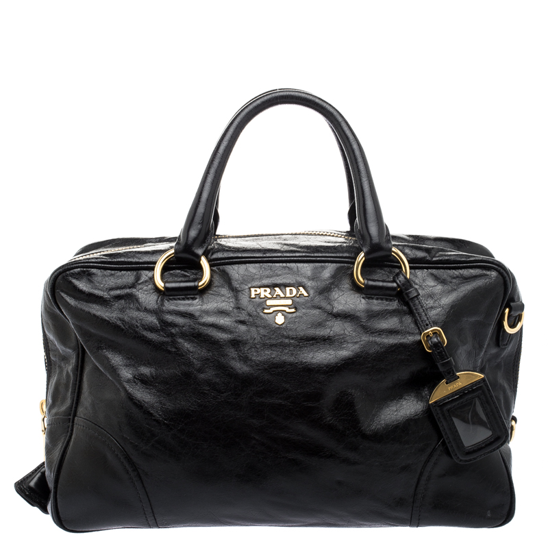 Pre Owned Prada Black Aged Leather Satchel