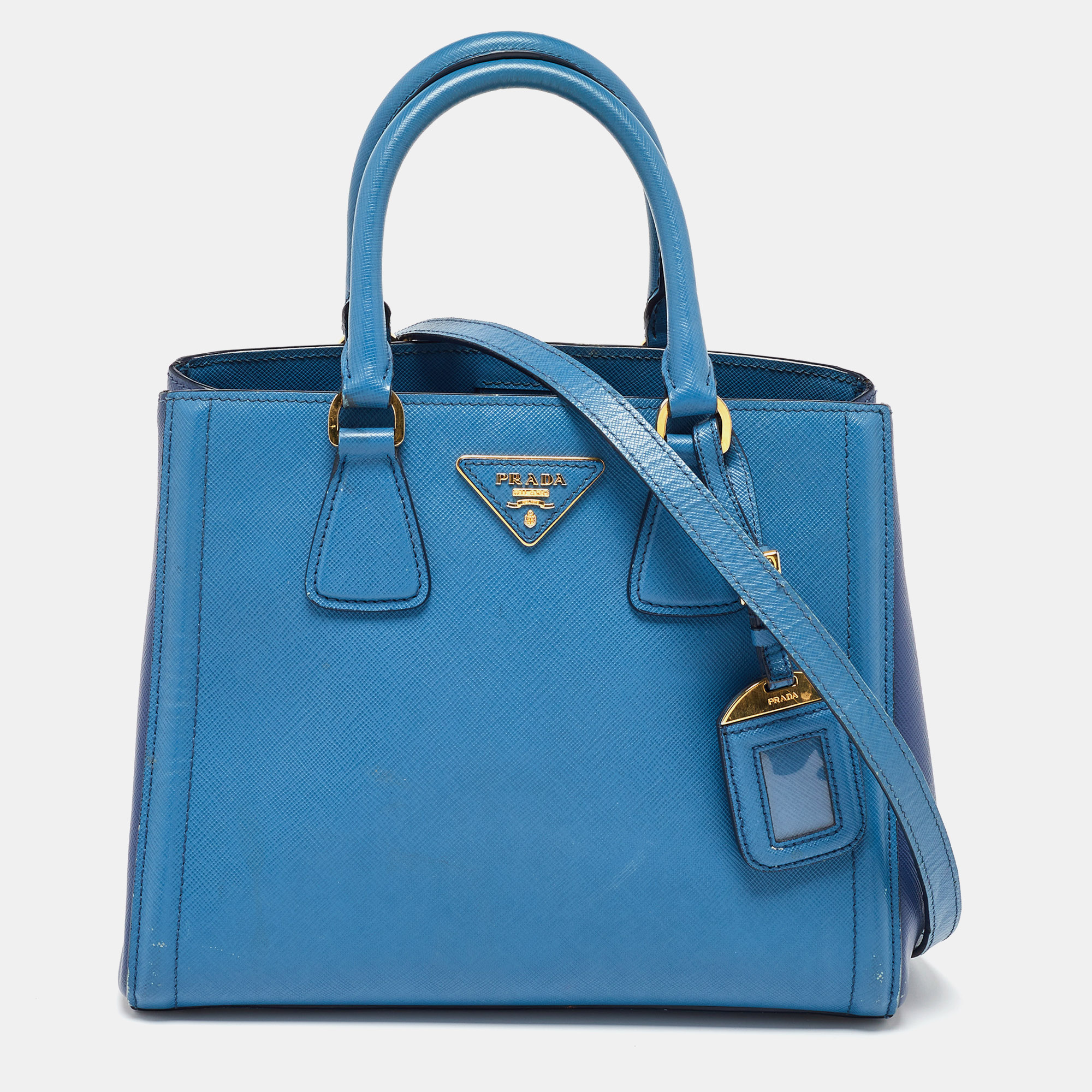 Pre-owned Prada Two Tone Blue Saffiano Leather Open Tote