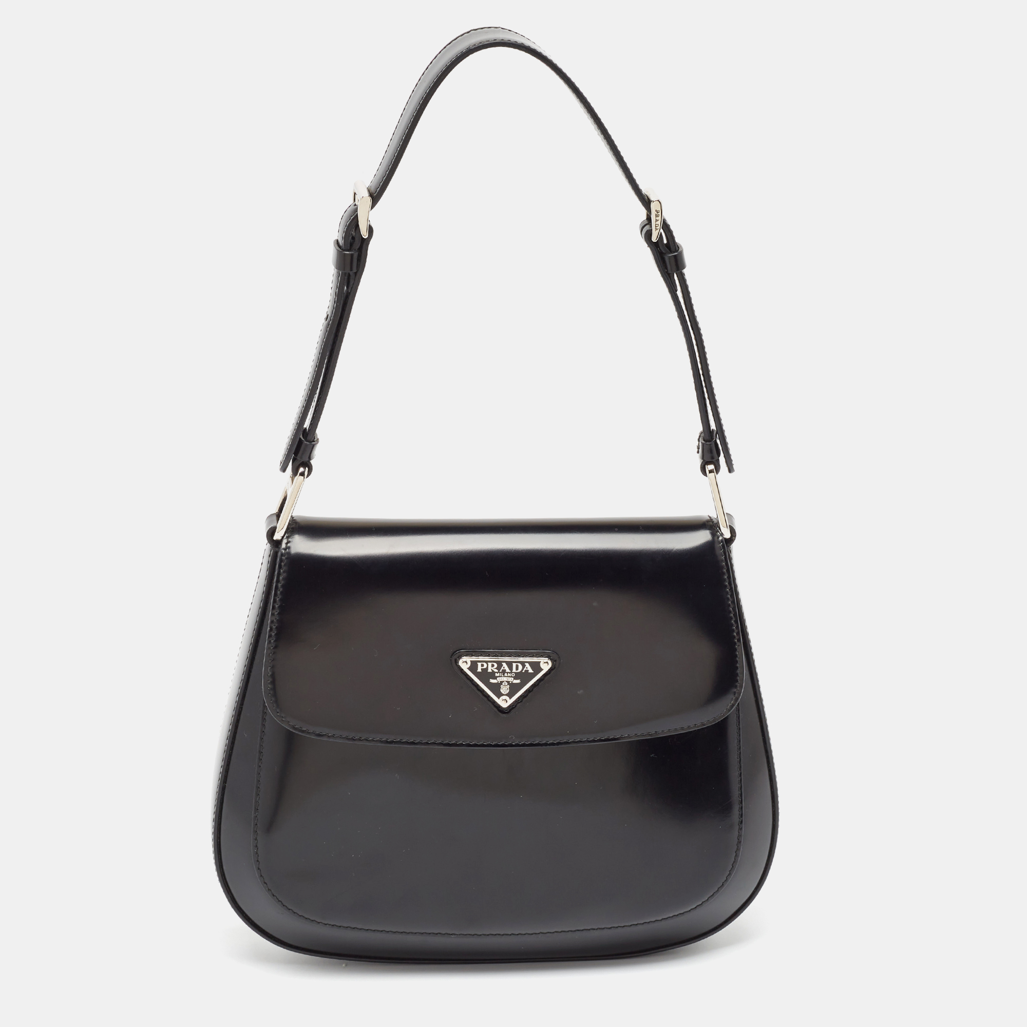 

Prada Black Brushed Leather Cleo Shoulder Bag