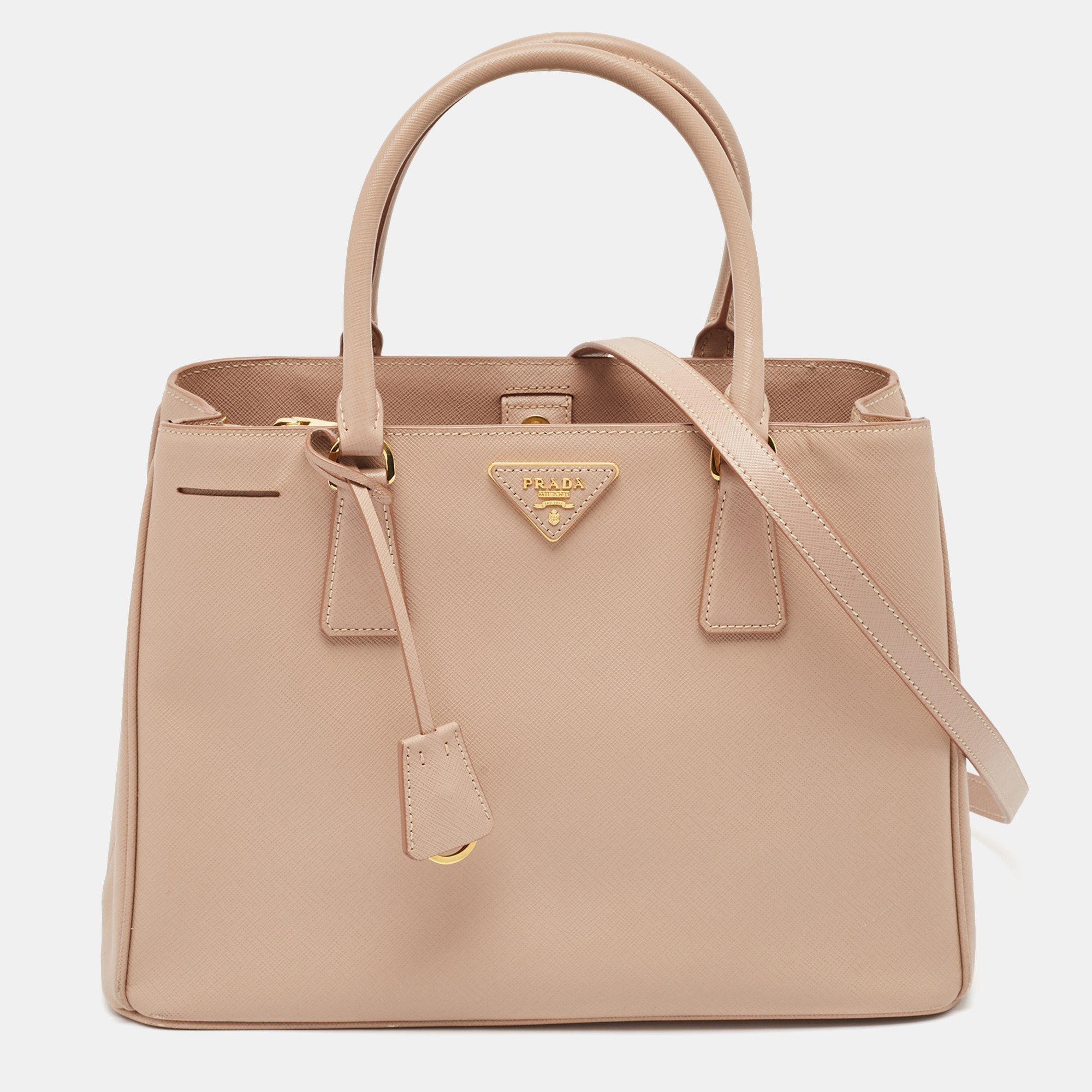 

Prada Beige Saffiano Lux Leather  Middle Zip Tote