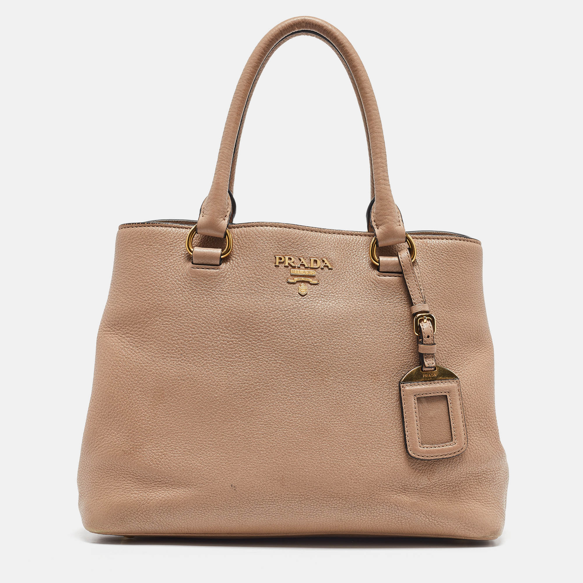 

Prada Beige Vitello Daino Leather Middle Zip Tote