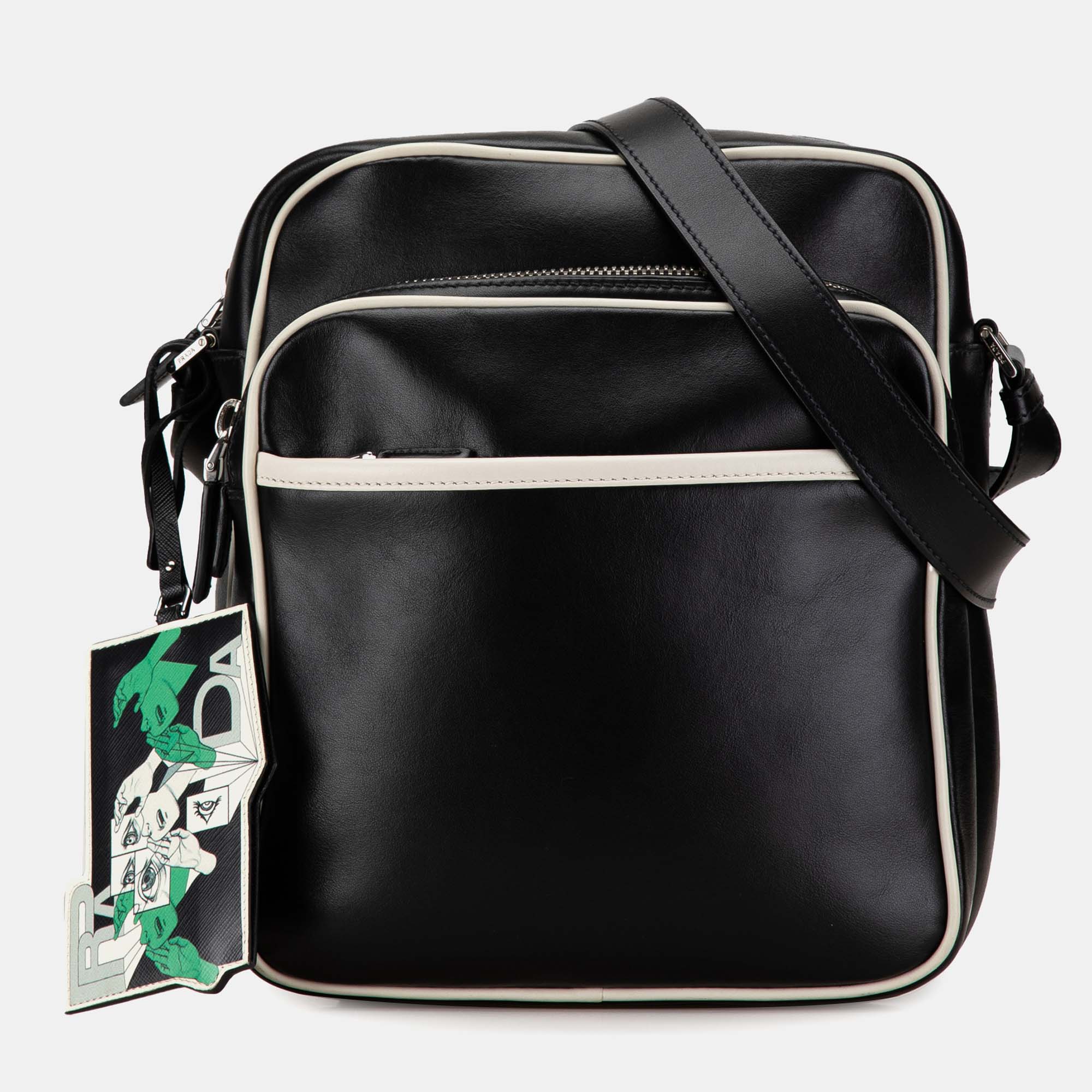 

Prada Vitello Comics Messenger Bag, Black