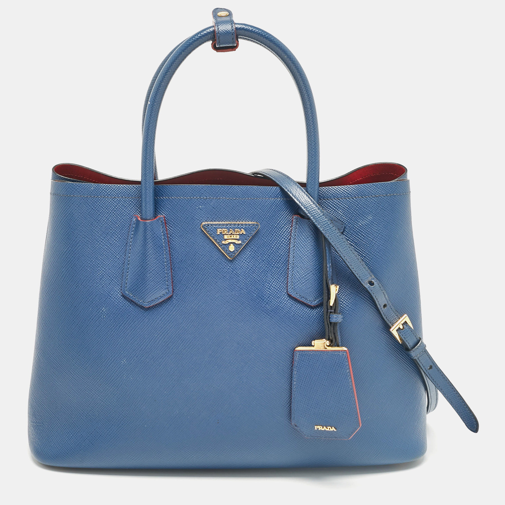 

Prada Blue Saffiano Cuir Leather  Double Handle Tote