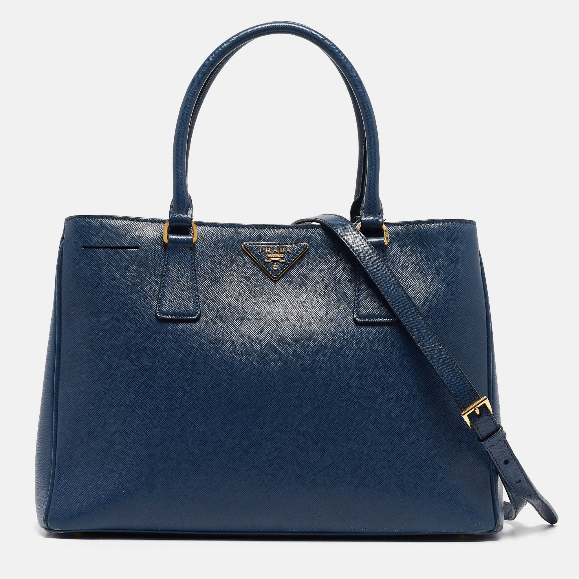 

Prada Navy Blue Saffiano Lux Leather Small Middle Zip Tote