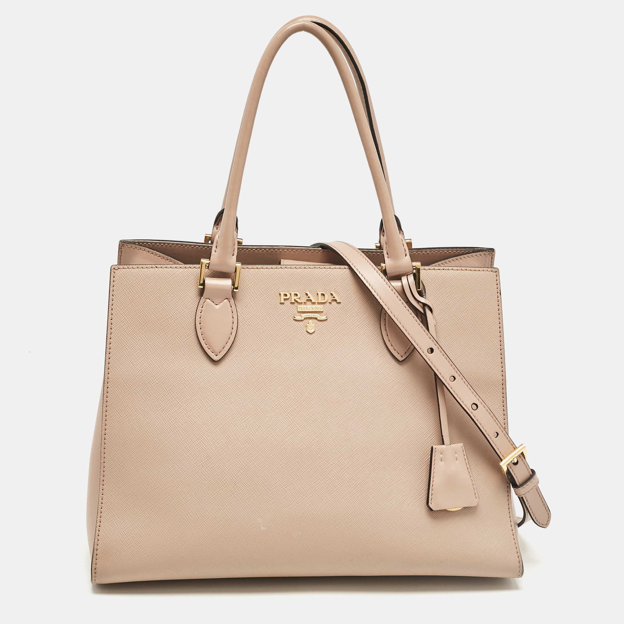 

Prada Beige Saffiano Cuir Leather Snap Tote