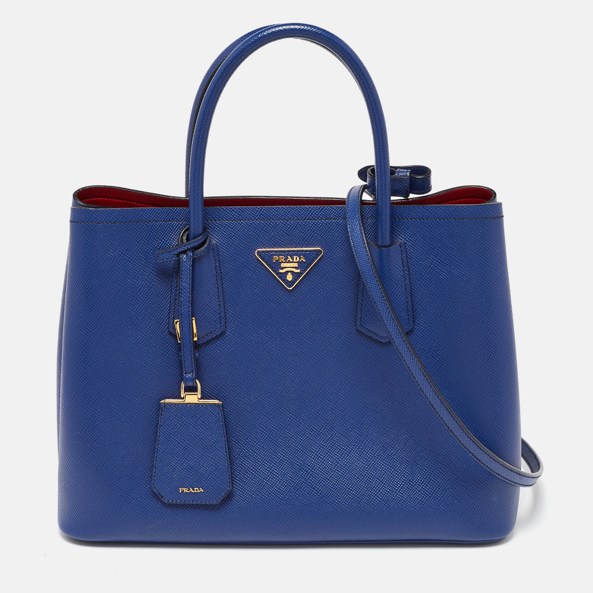 

Prada Blue Saffiano Cuir Leather Medium Double Handle Tote